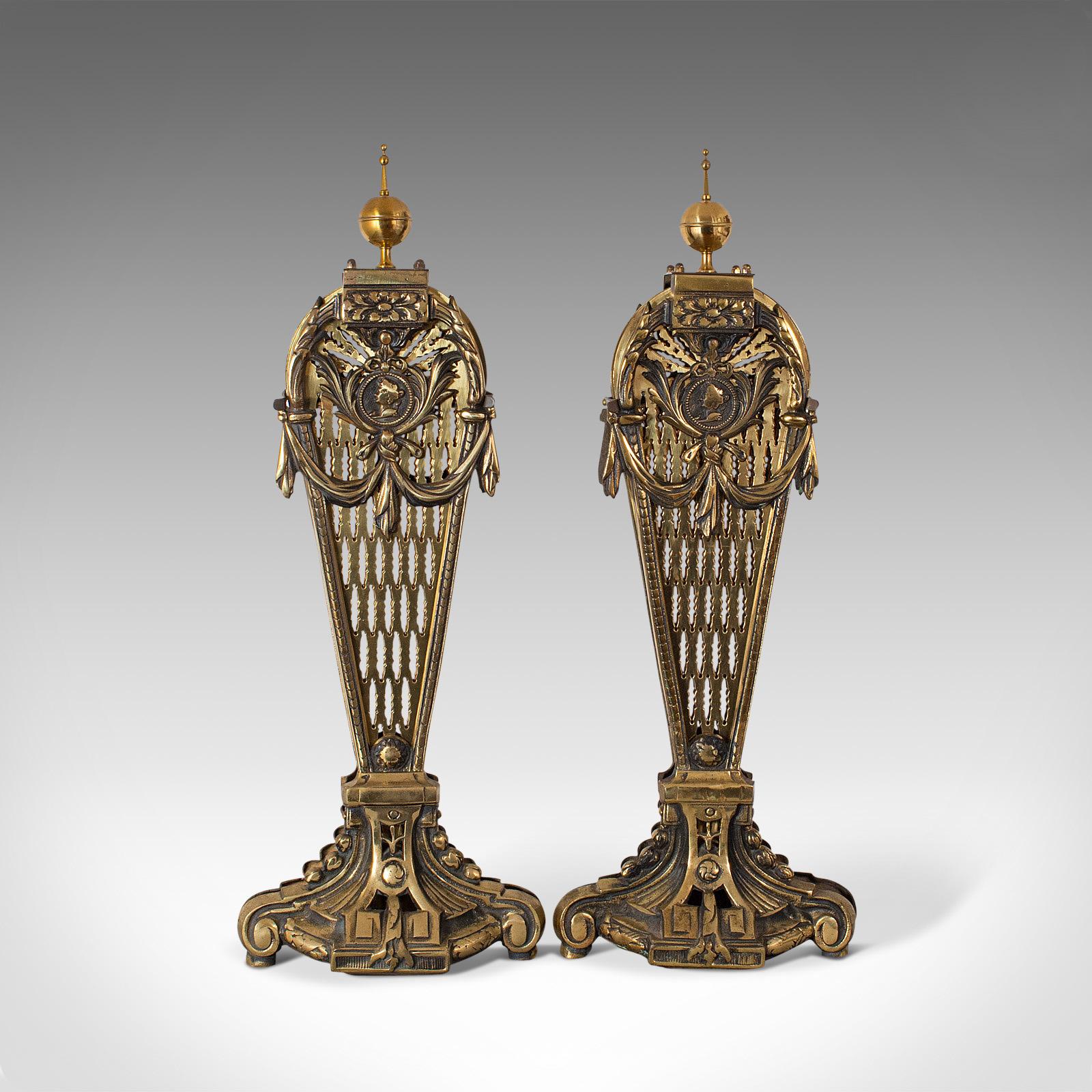19th Century Rare, Pair of Antique Peacock Fire Screens, English, Brass, Fireside, Victorian