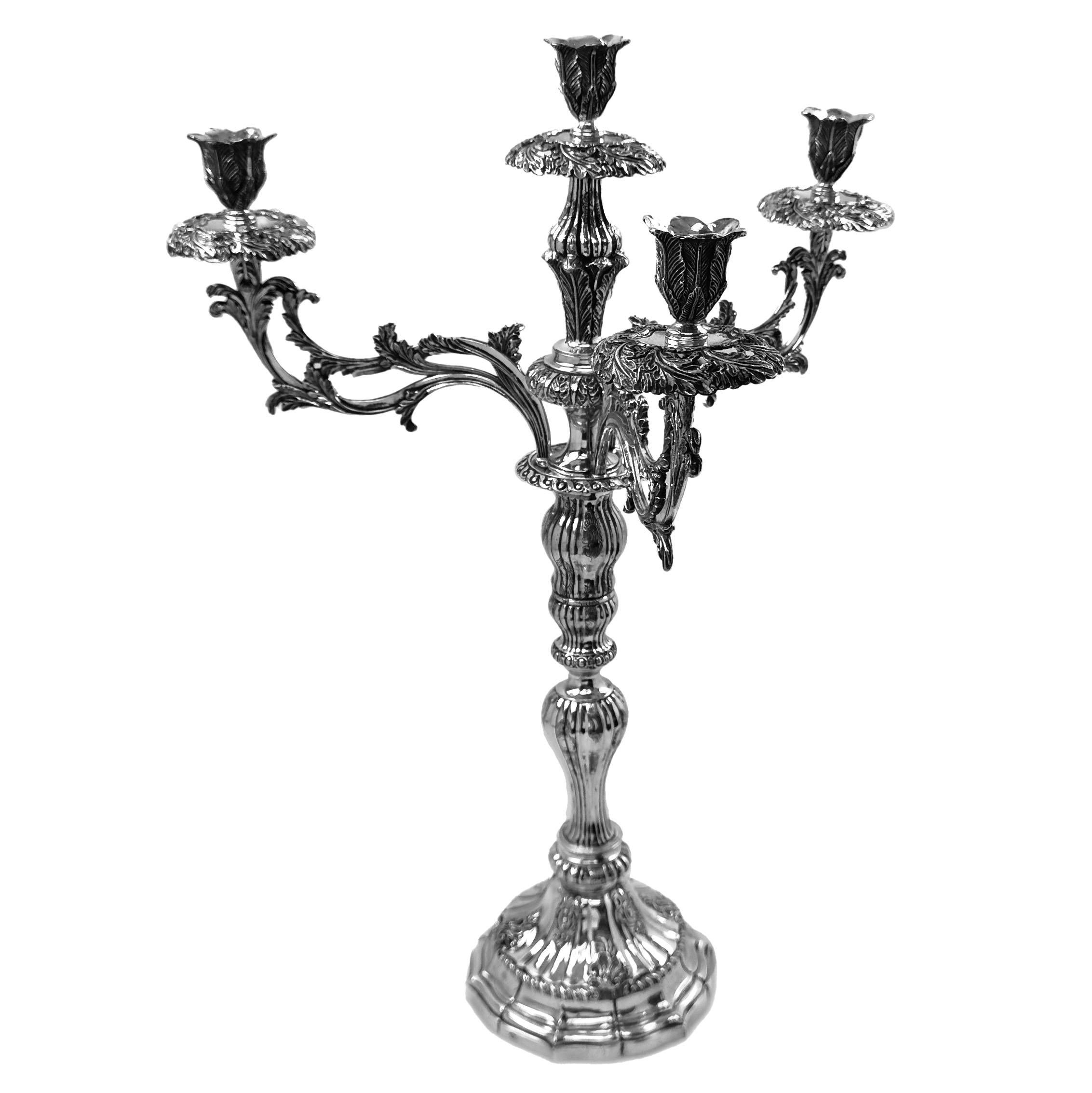 European Rare Pair of Antique Portuguese Silver Candelabra c. 1800 19th Candle Holders For Sale