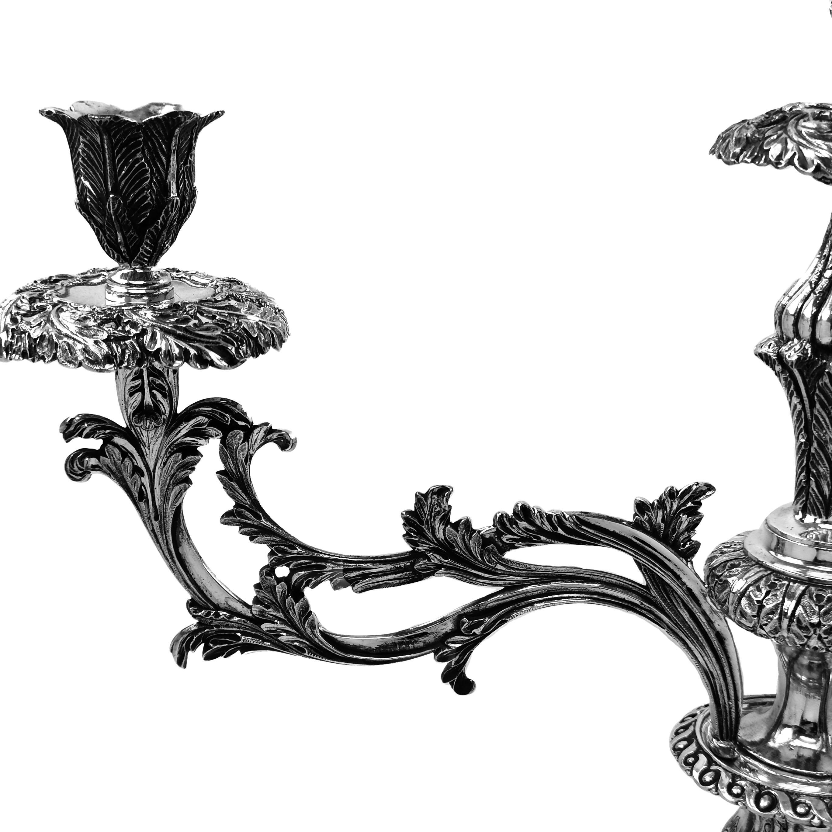 Rare Pair of Antique Portuguese Silver Candelabra c. 1800 19th Candle Holders For Sale 1