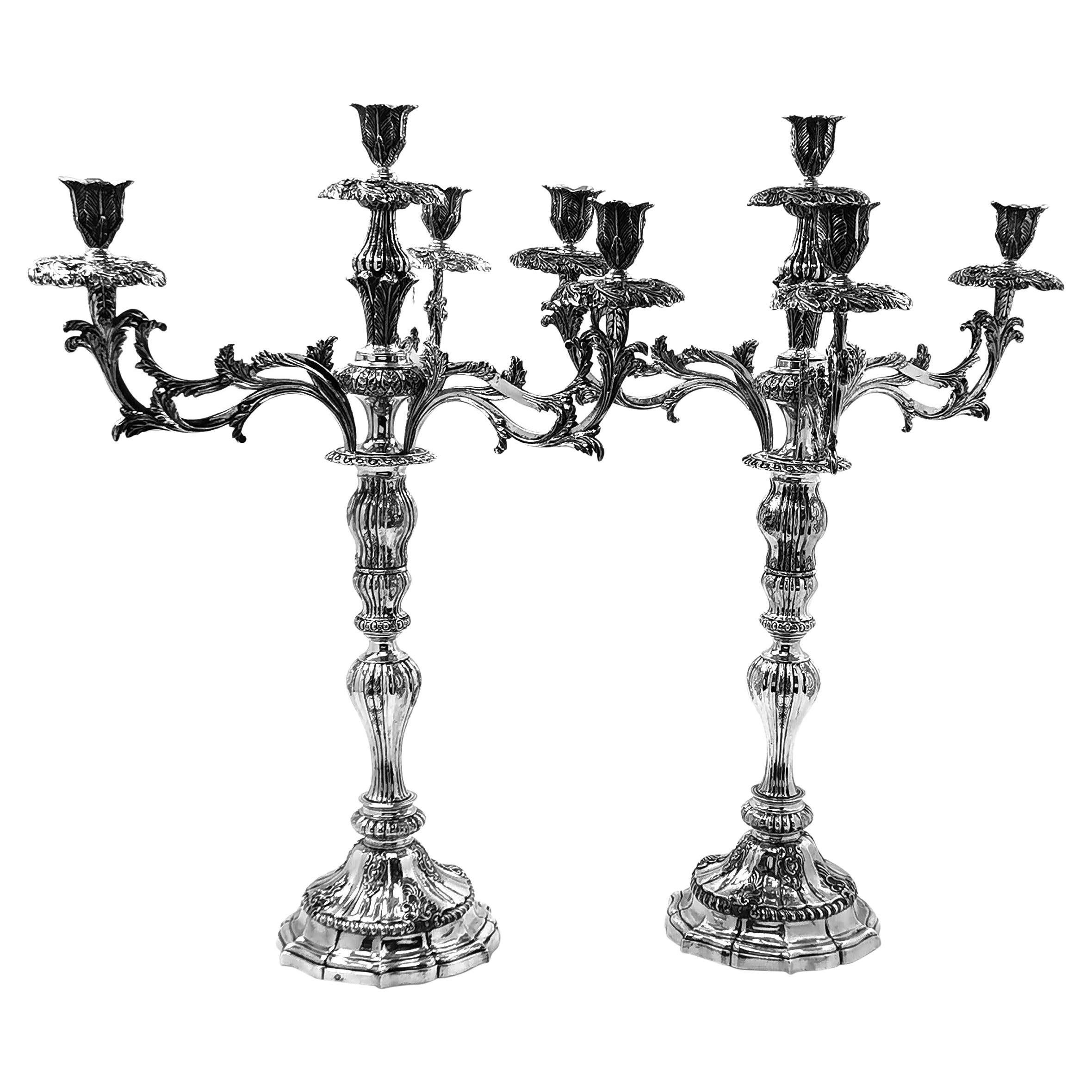 Rare Pair of Antique Portuguese Silver Candelabra c. 1800 19th Candle Holders For Sale