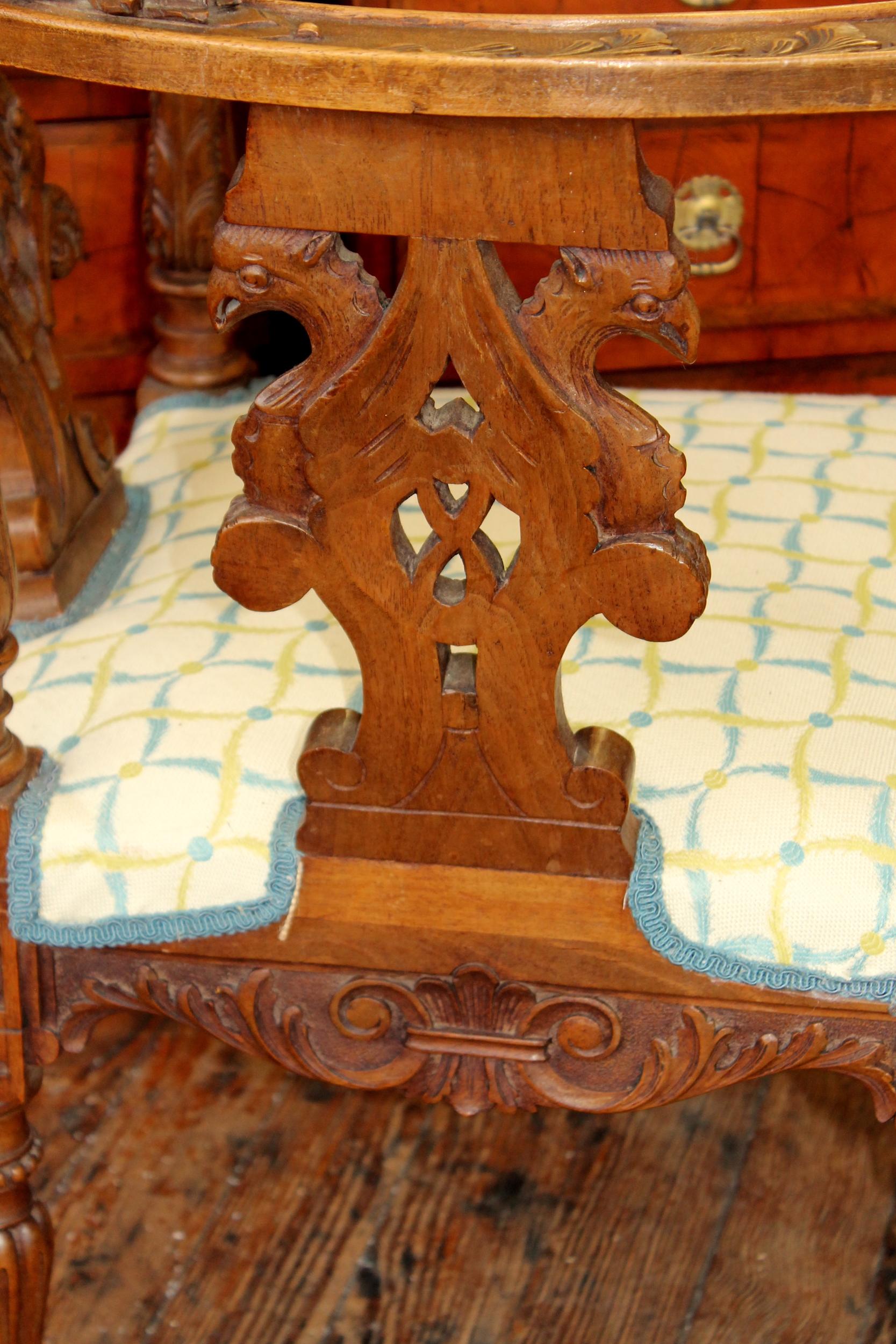 Rare Pair of Antique Scottish Carved Walnut Renaissance Style Corner Chairs 8