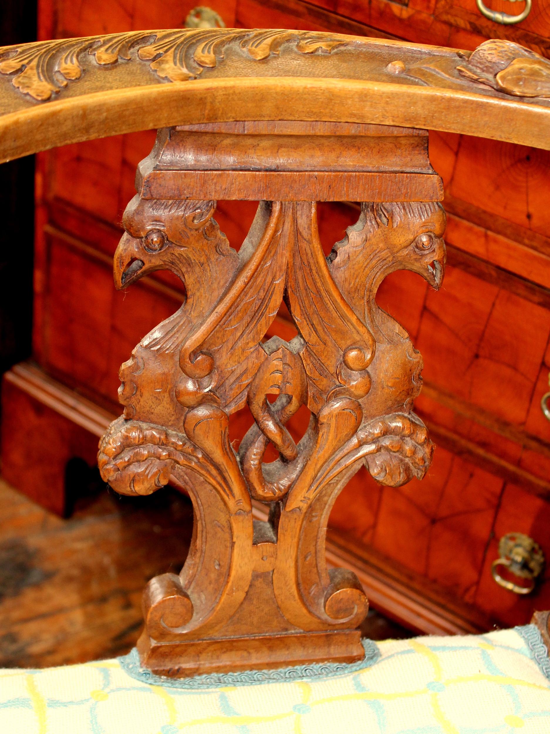 Rare Pair of Antique Scottish Carved Walnut Renaissance Style Corner Chairs 3