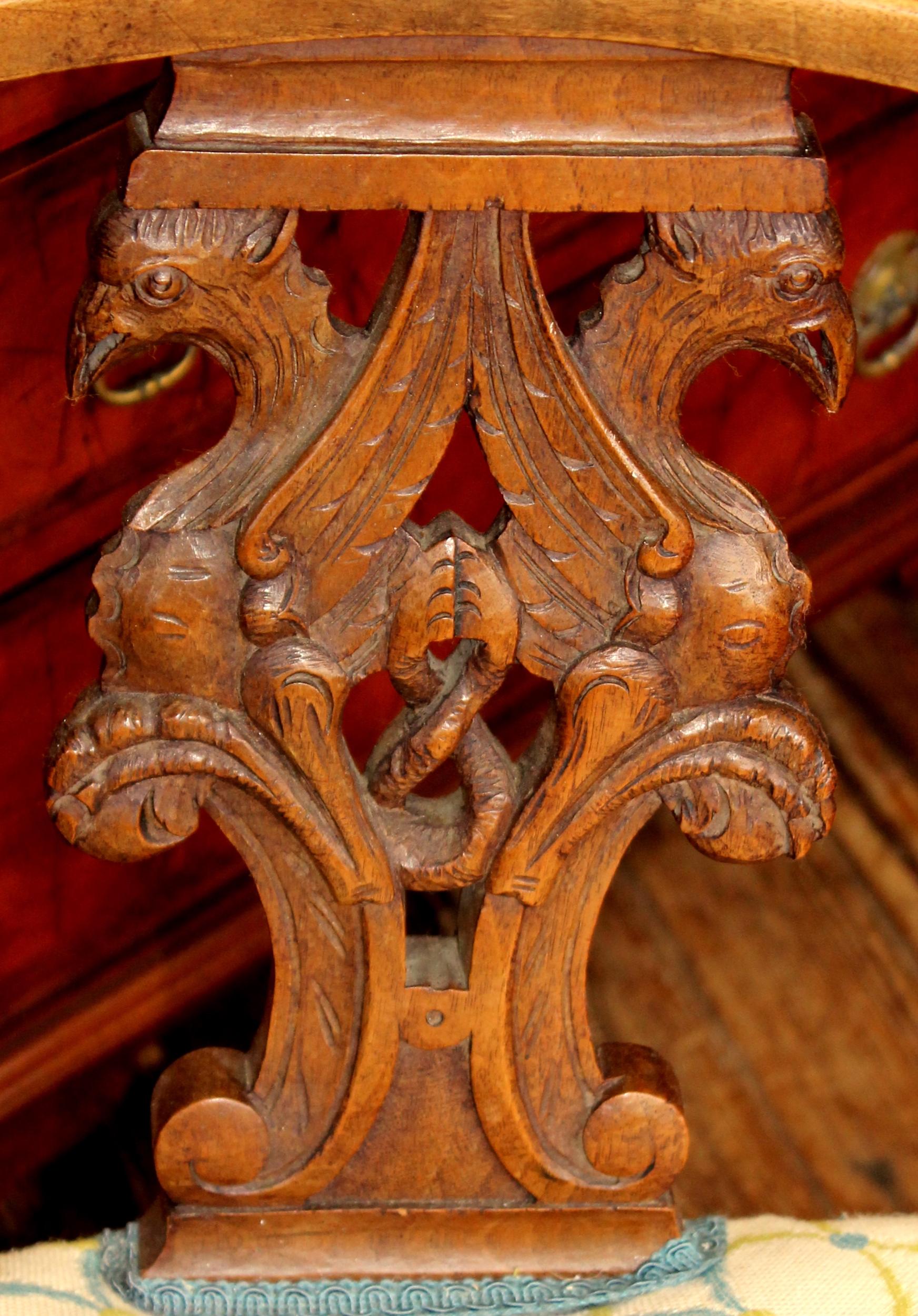 Rare Pair of Antique Scottish Carved Walnut Renaissance Style Corner Chairs 4