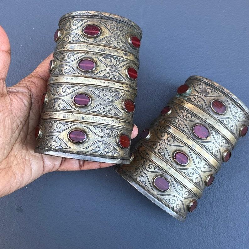 Rare Pair of Antique Turkoman Cuff Bracelets For Sale 1