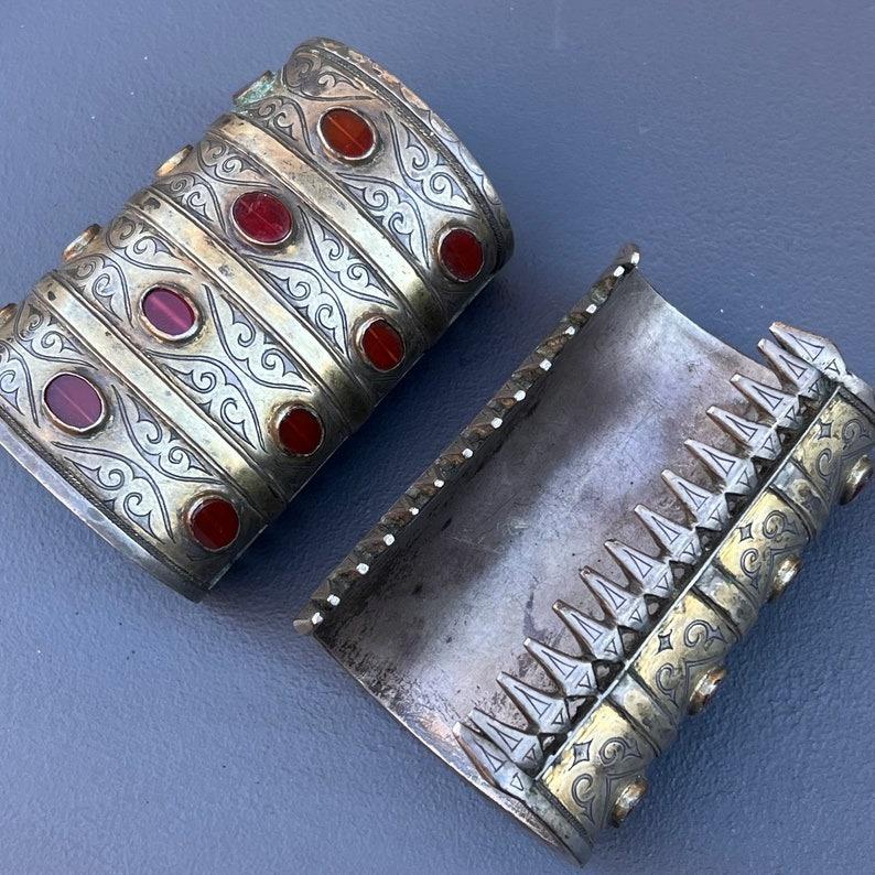 Rare Pair of Antique Turkoman Cuff Bracelets For Sale 5