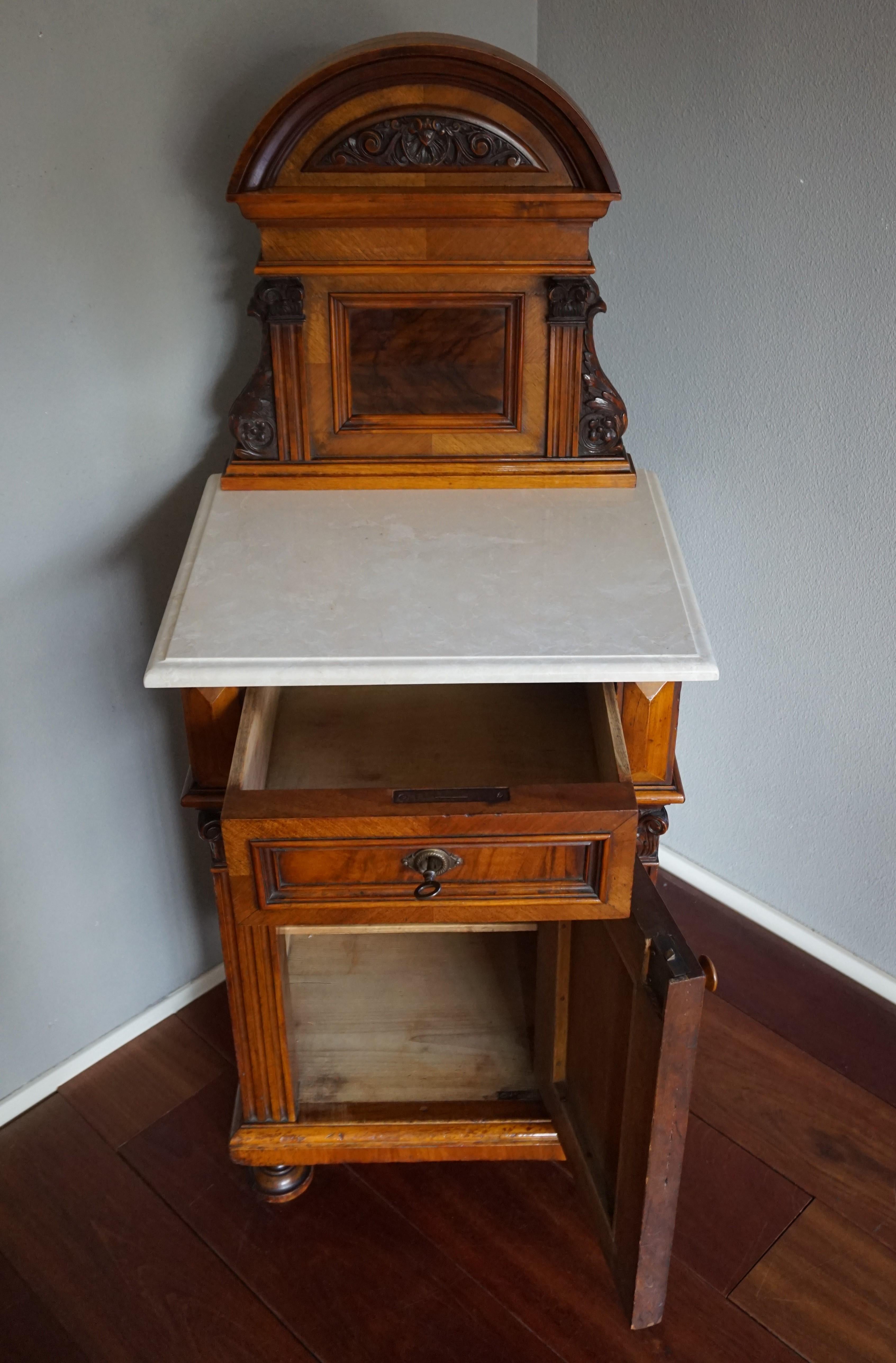 Beech Rare Pair of Antique Victorian Night Stands / Bedside Cabinets with Marble Tops