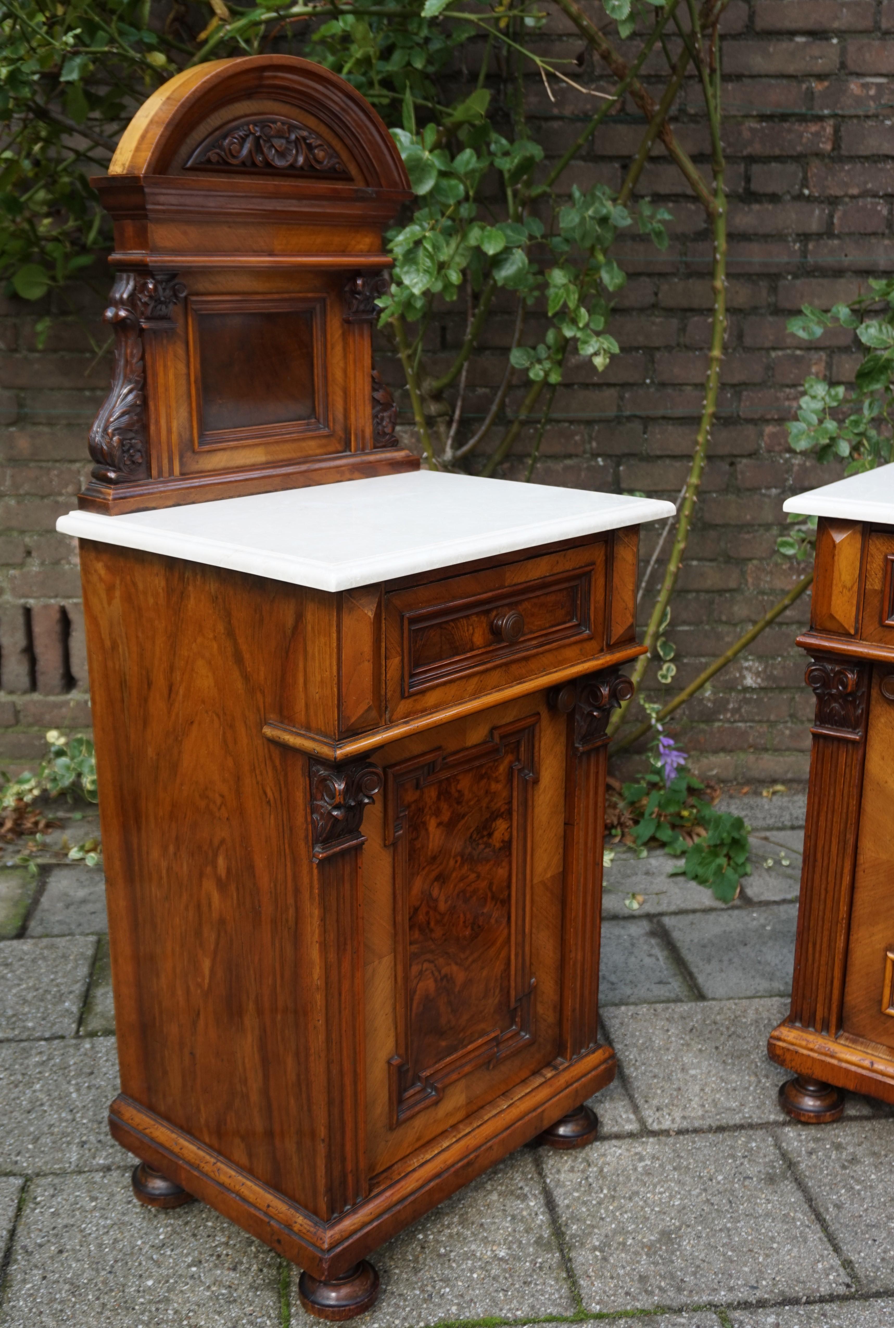 Rare Pair of Antique Victorian Night Stands / Bedside Cabinets with Marble Tops 2