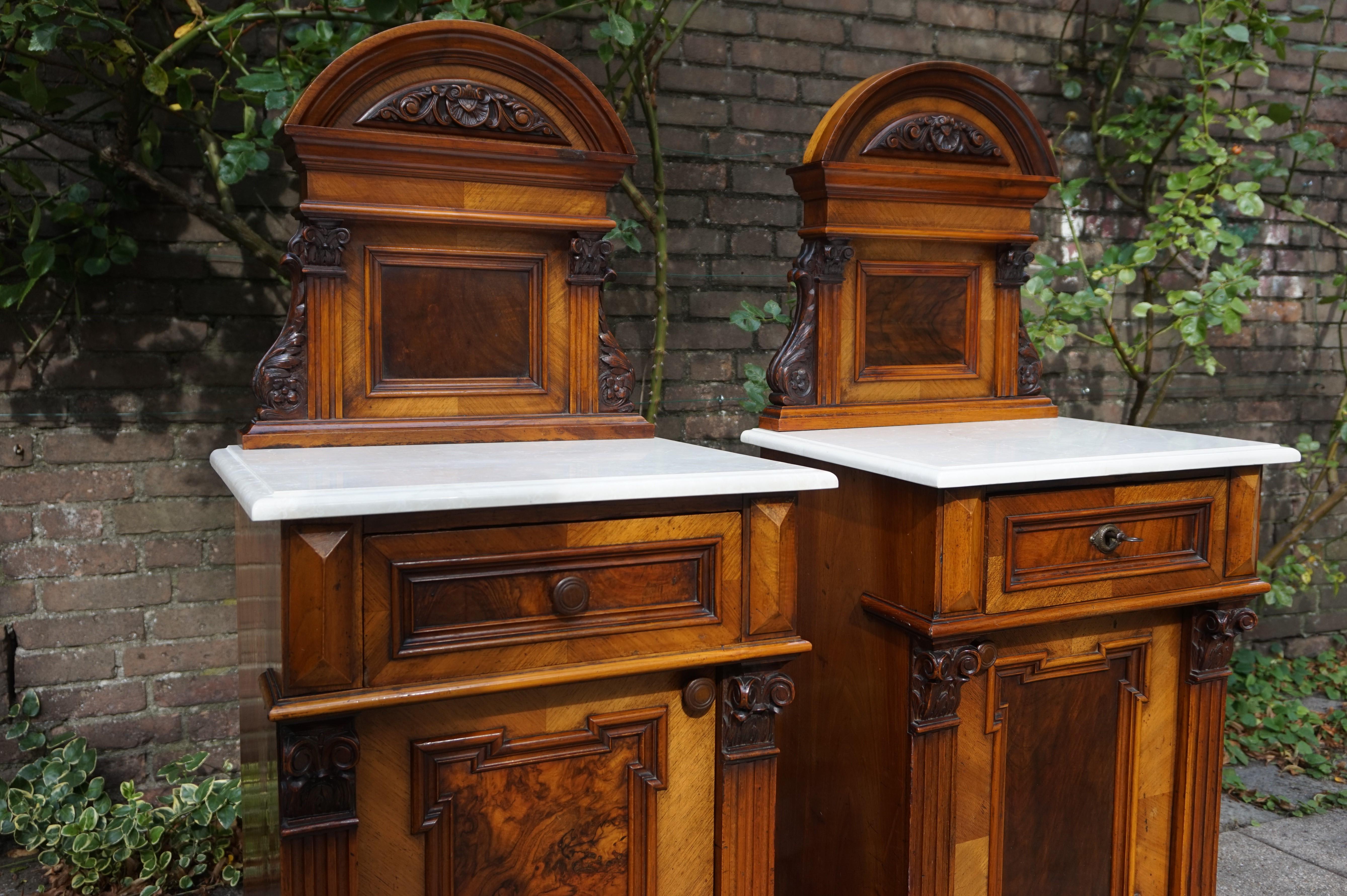 Rare Pair of Antique Victorian Night Stands / Bedside Cabinets with Marble Tops 3