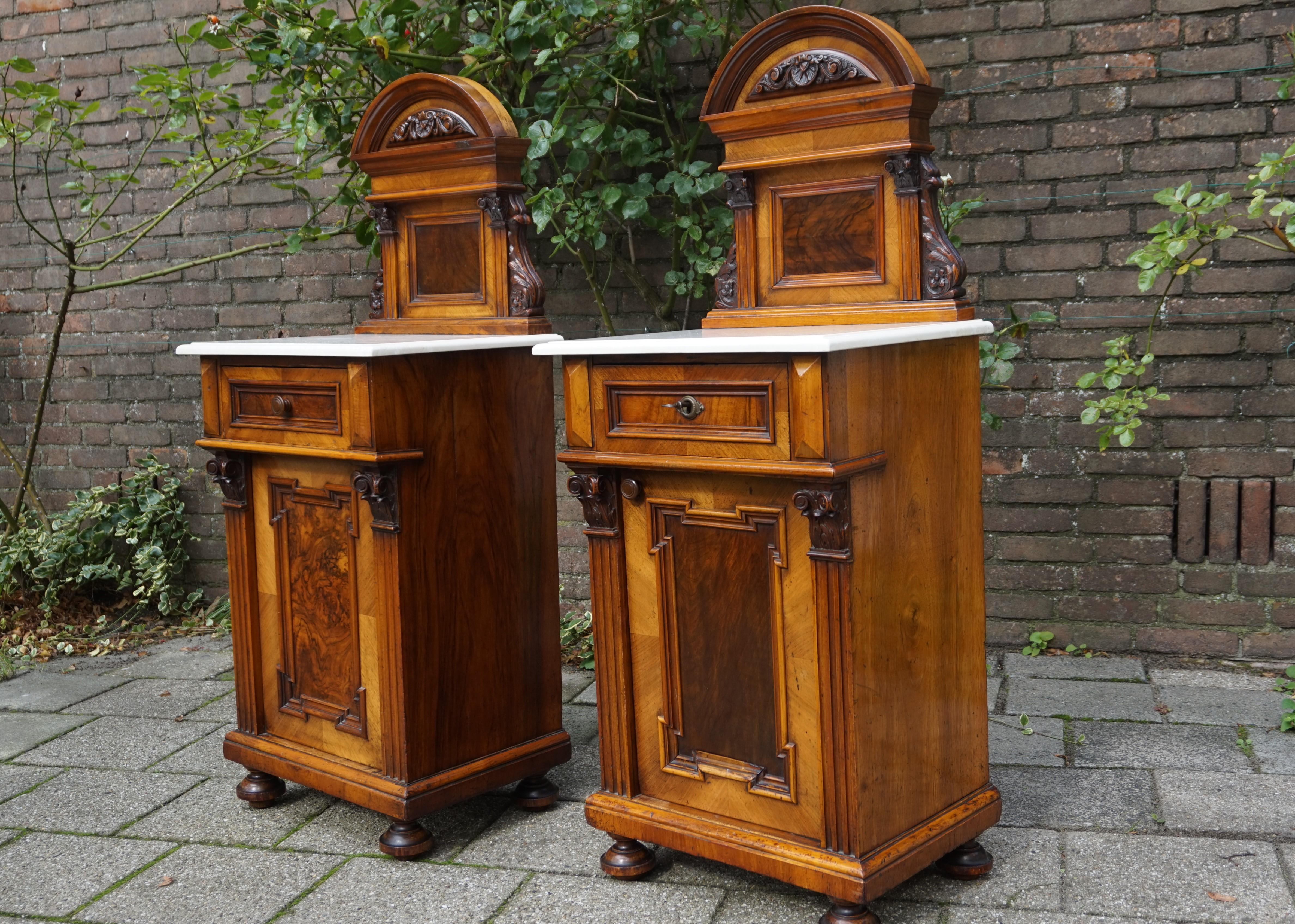 Rare Pair of Antique Victorian Night Stands / Bedside Cabinets with Marble Tops 4