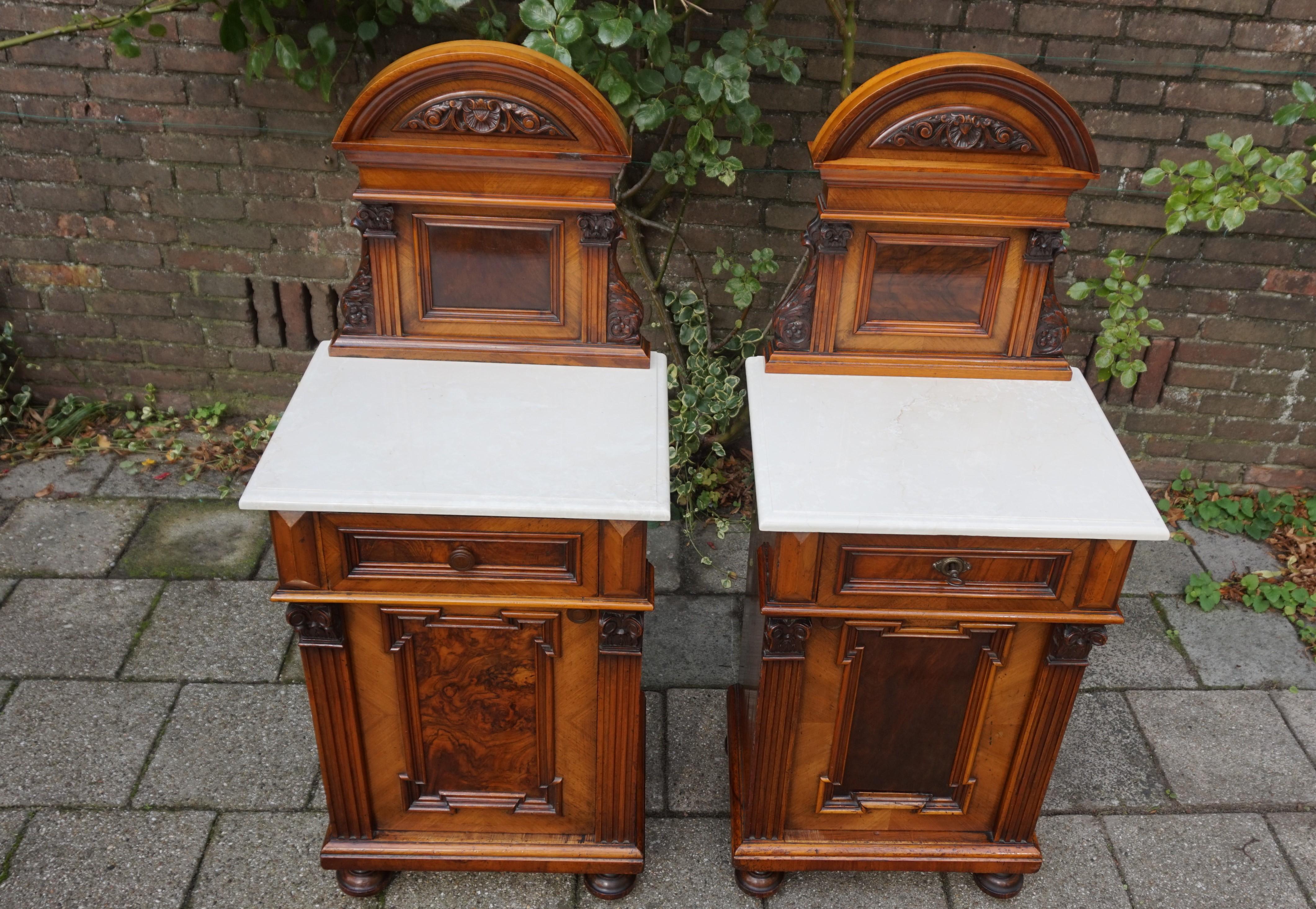 Rare Pair of Antique Victorian Night Stands / Bedside Cabinets with Marble Tops 5