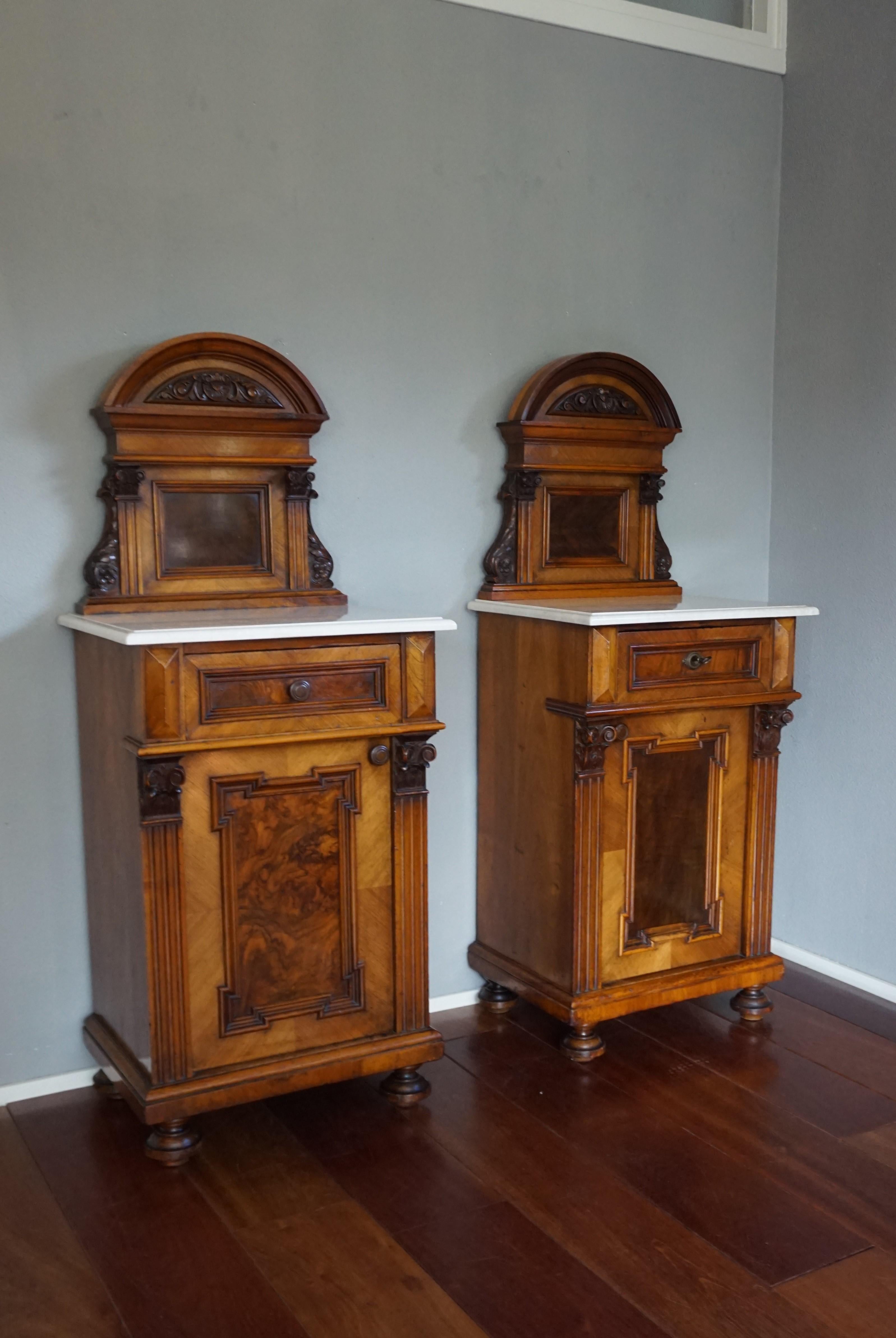 Handcrafted and perfectly hand carved nightstands from circa 1860.

If you are looking for a beautiful looking pair of practical night stands then this Victorian duo could grace your bedroom soon. Mind you, this is a real pair, because the doors