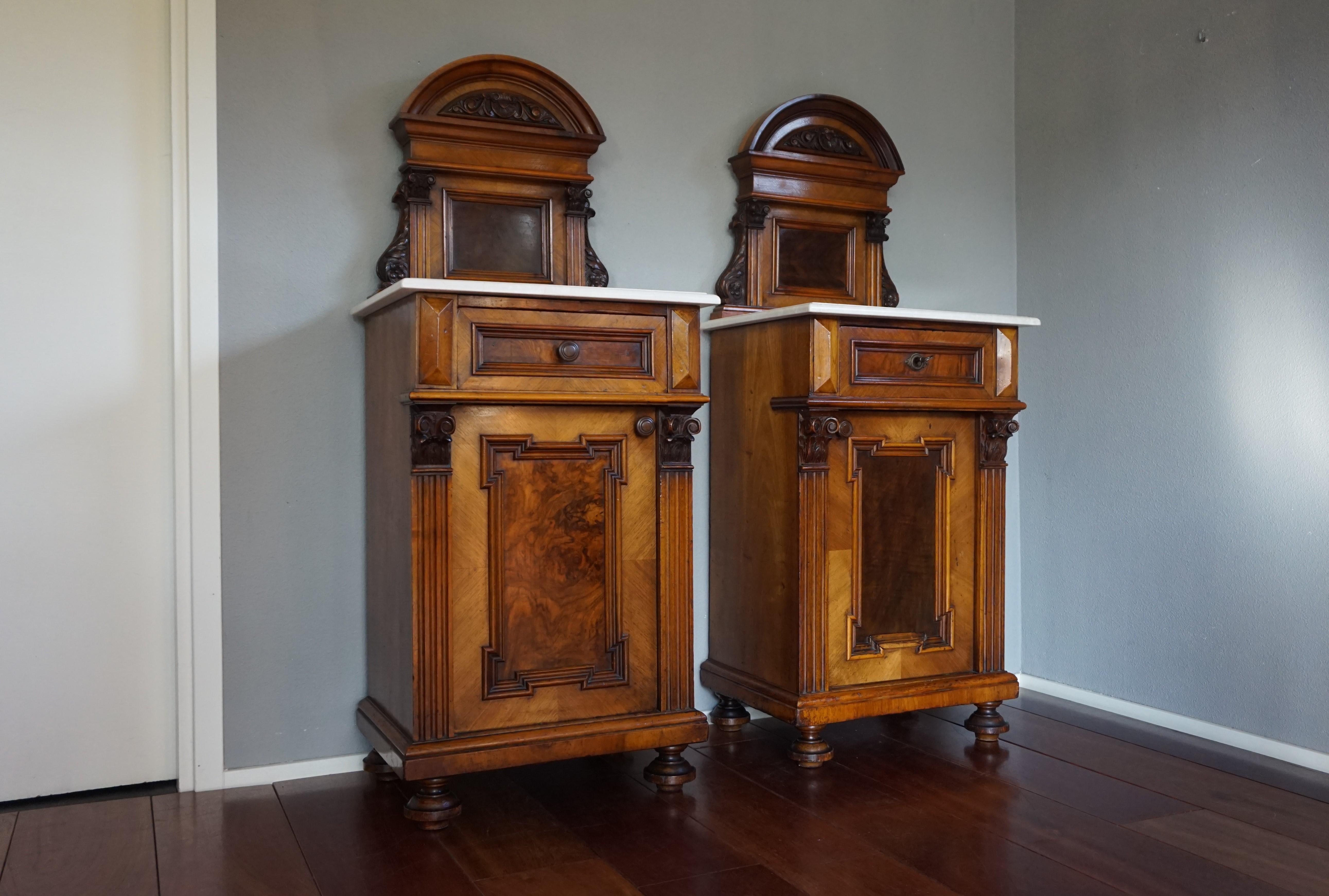Rare Pair of Antique Victorian Night Stands / Bedside Cabinets with Marble Tops 10