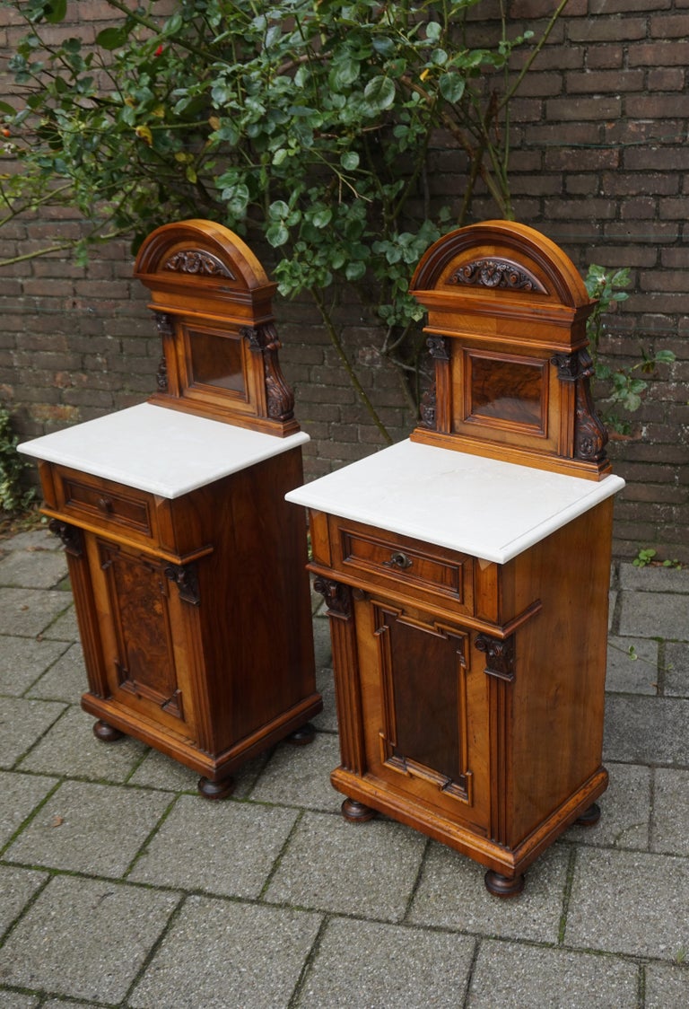 Rare Pair of Antique Victorian Night Stands / Bedside with Marble Tops at 1stDibs