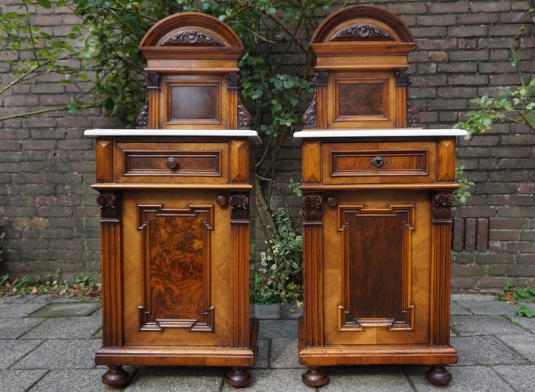 Rare Pair of Antique Victorian Night Stands / Bedside with Marble Tops at 1stDibs