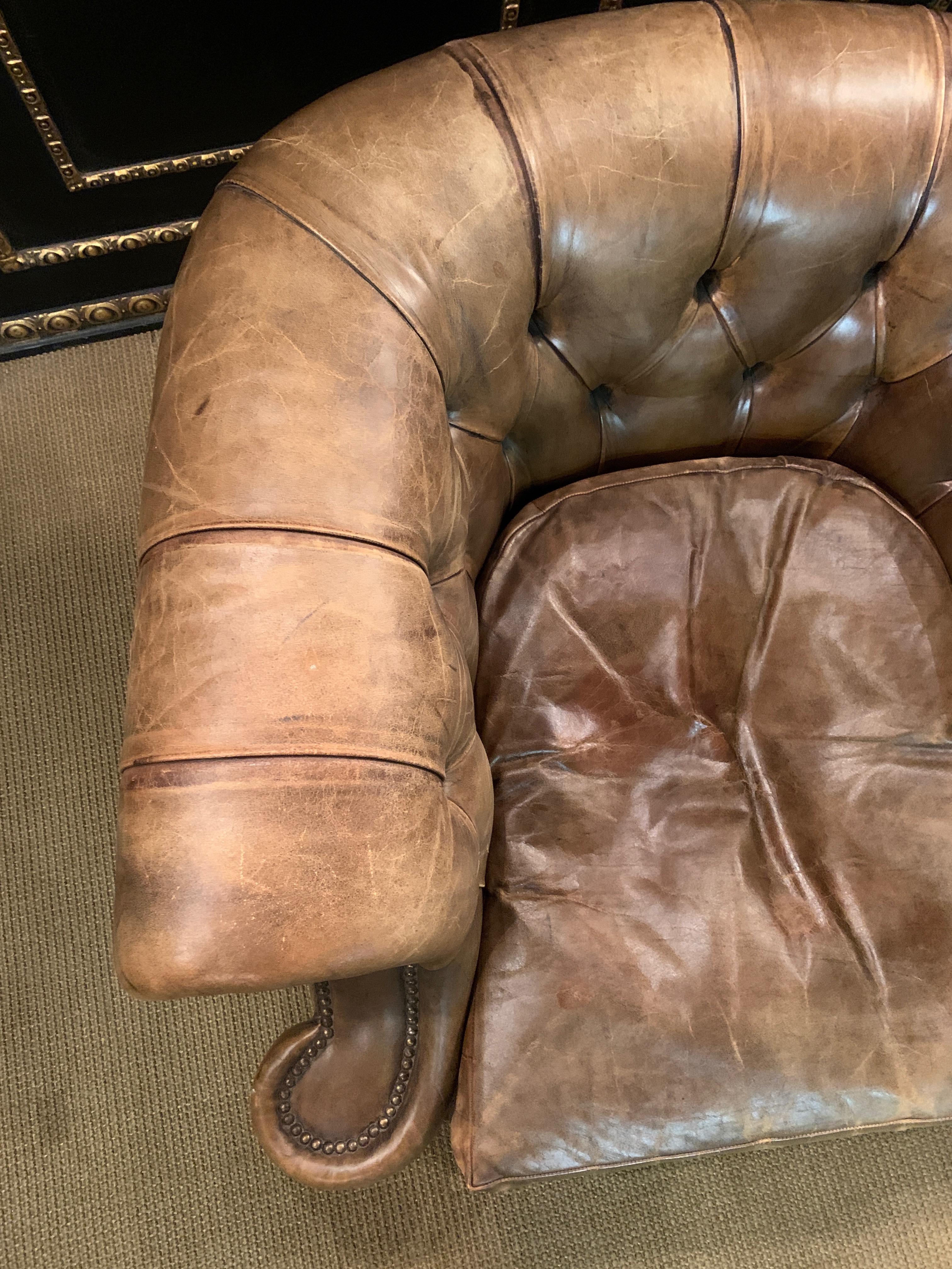 Rare Pair of Antique Vintage Chesterfield Armchairs with Horsehair in Brown 11