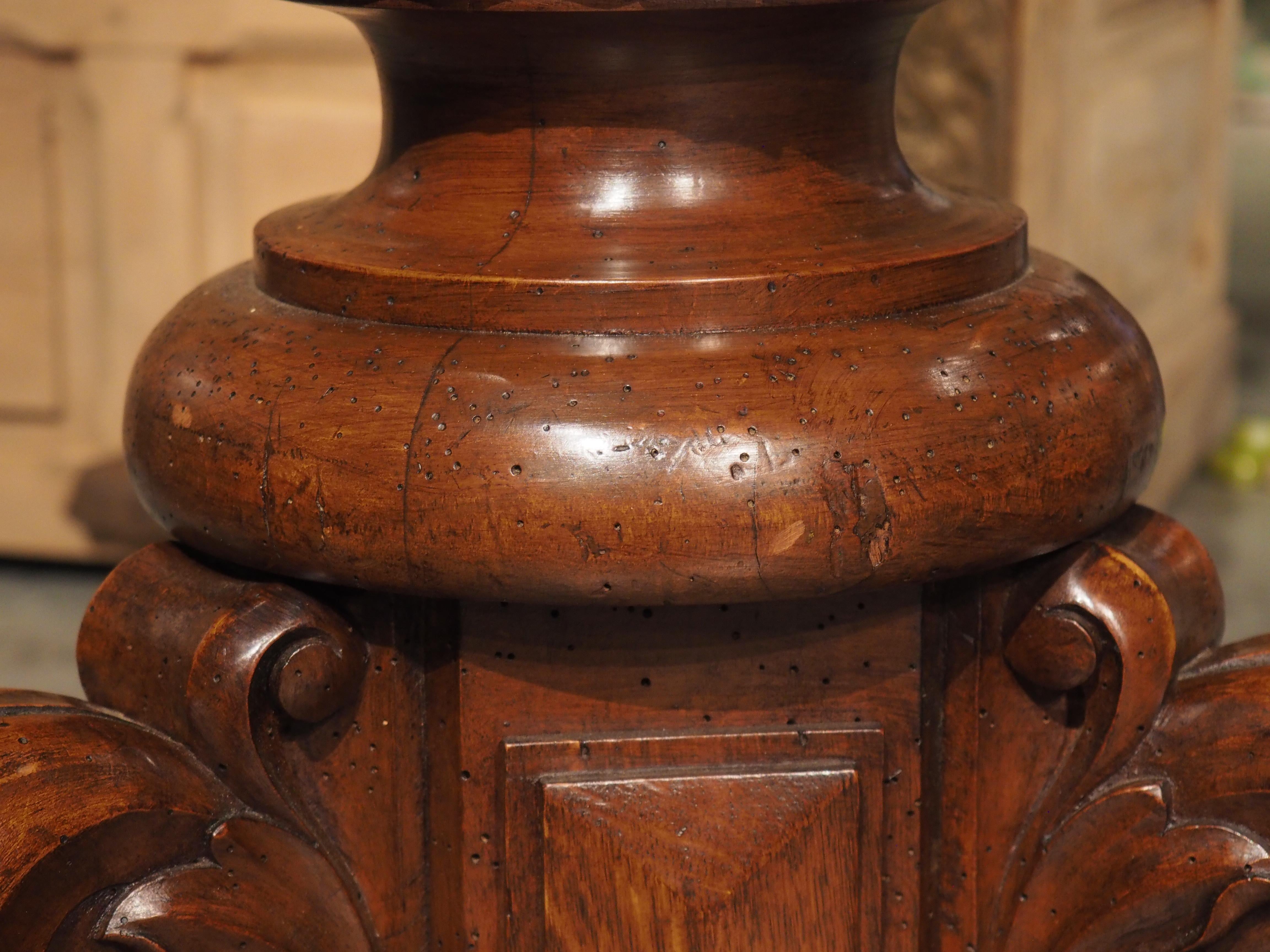 Rare Pair of Antique Wine Press Screw Sellettes in Carved Walnut, circa 1850 For Sale 4