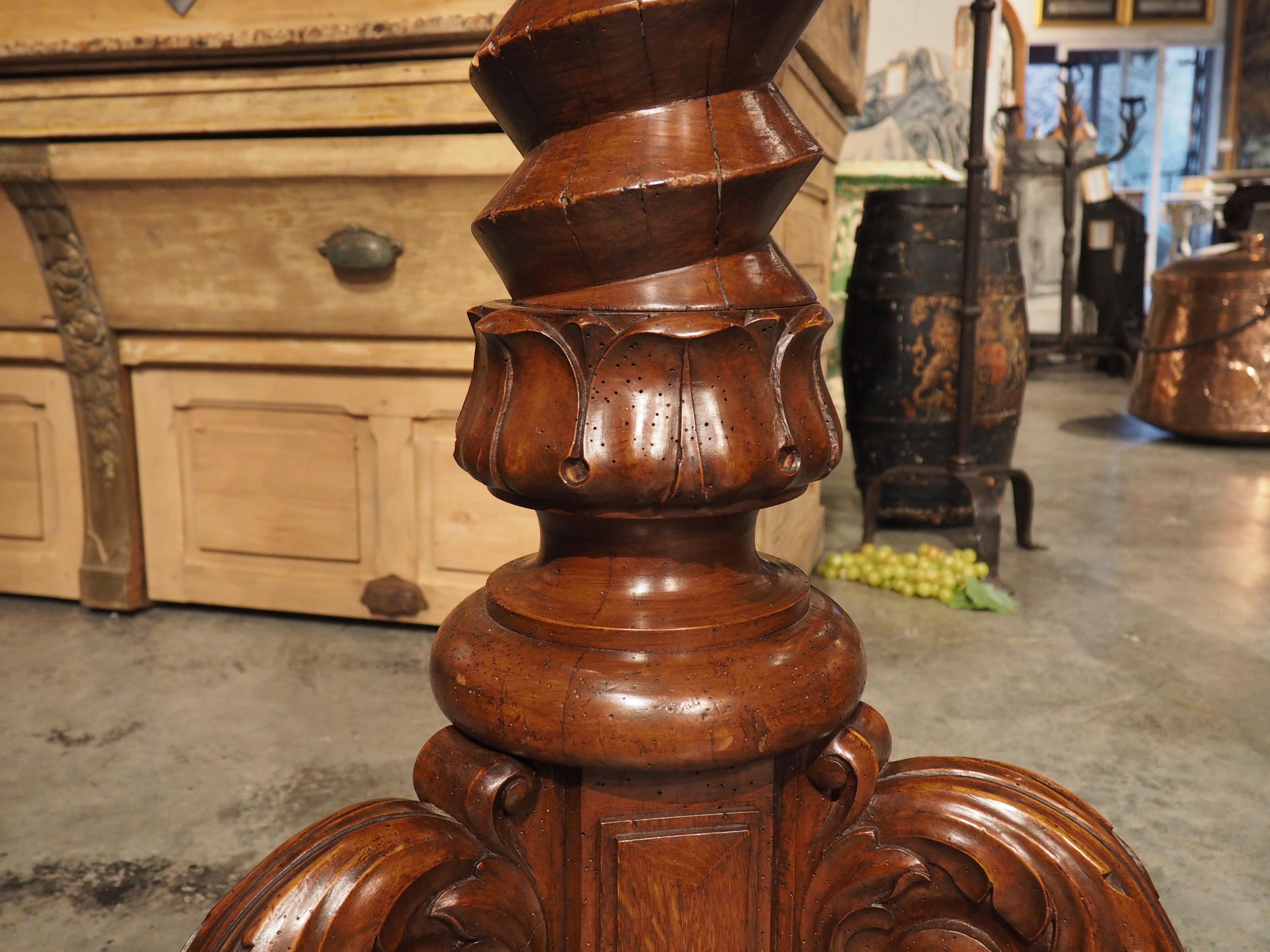 Rare Pair of Antique Wine Press Screw Sellettes in Carved Walnut, circa 1850 For Sale 8