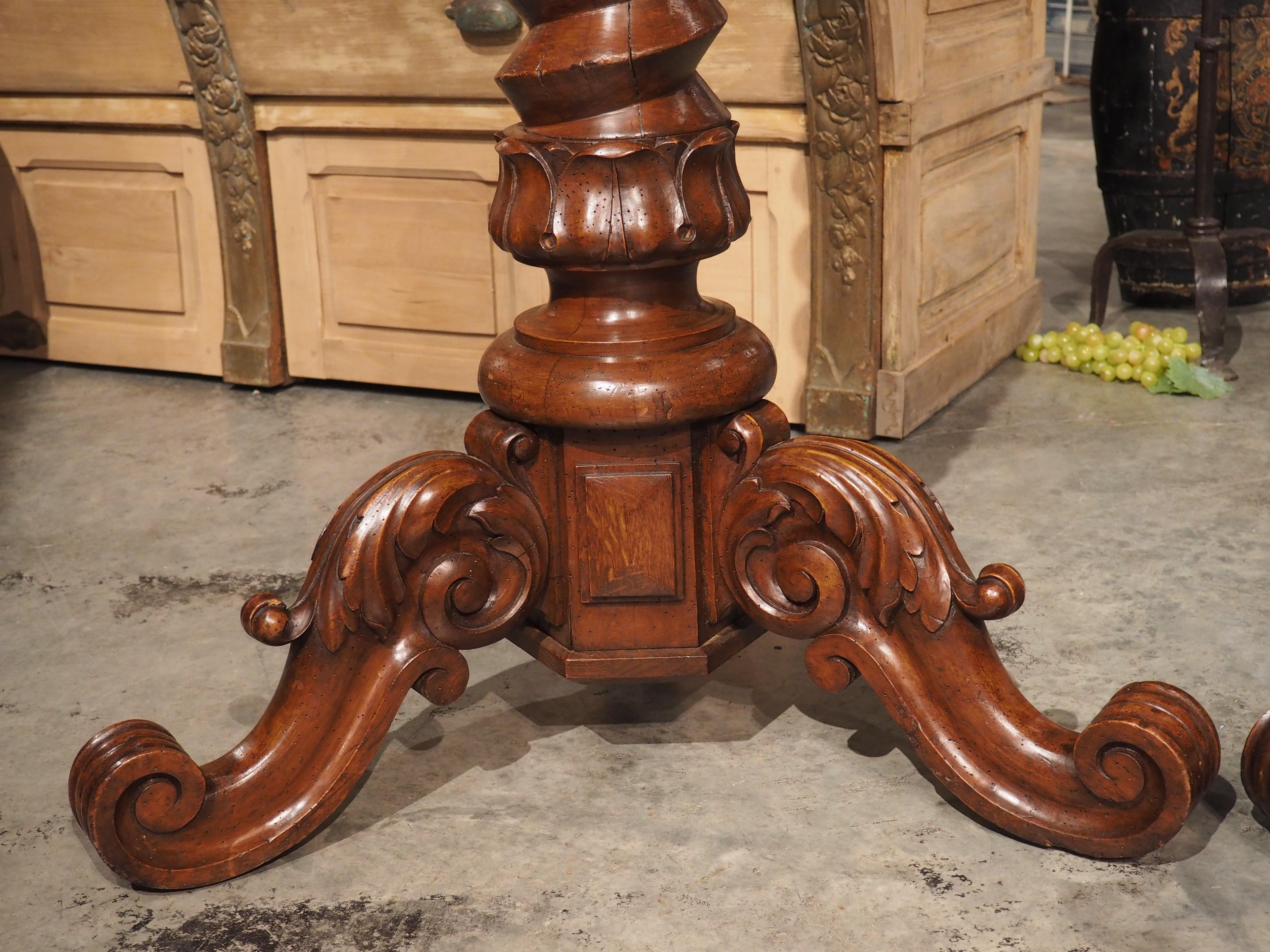 Rare Pair of Antique Wine Press Screw Sellettes in Carved Walnut, circa 1850 For Sale 9