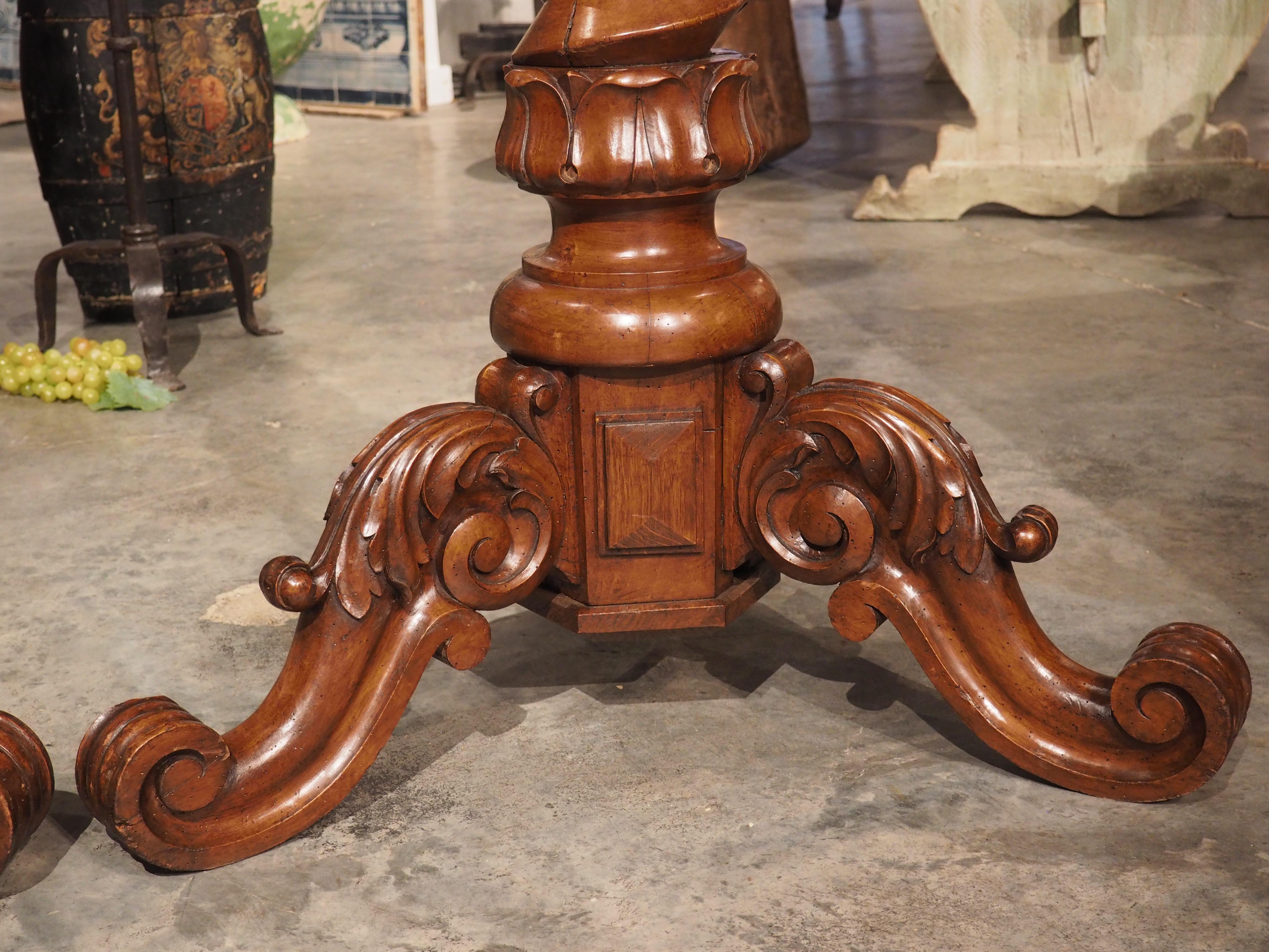 Rare Pair of Antique Wine Press Screw Sellettes in Carved Walnut, circa 1850 For Sale 10