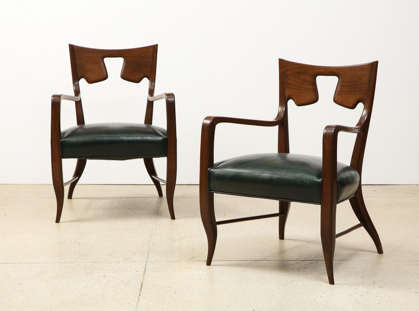 Leather Rare Pair of Armchairs by Gio Ponti