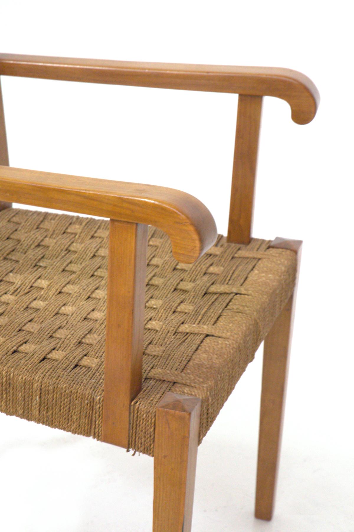 Rare Pair of Armchairs by Paolo Buffa in Walnut and Rope 1