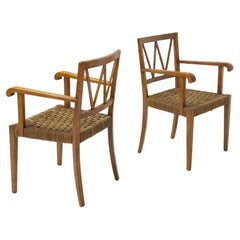 Rare Pair of Armchairs by Paolo Buffa in Walnut and Rope