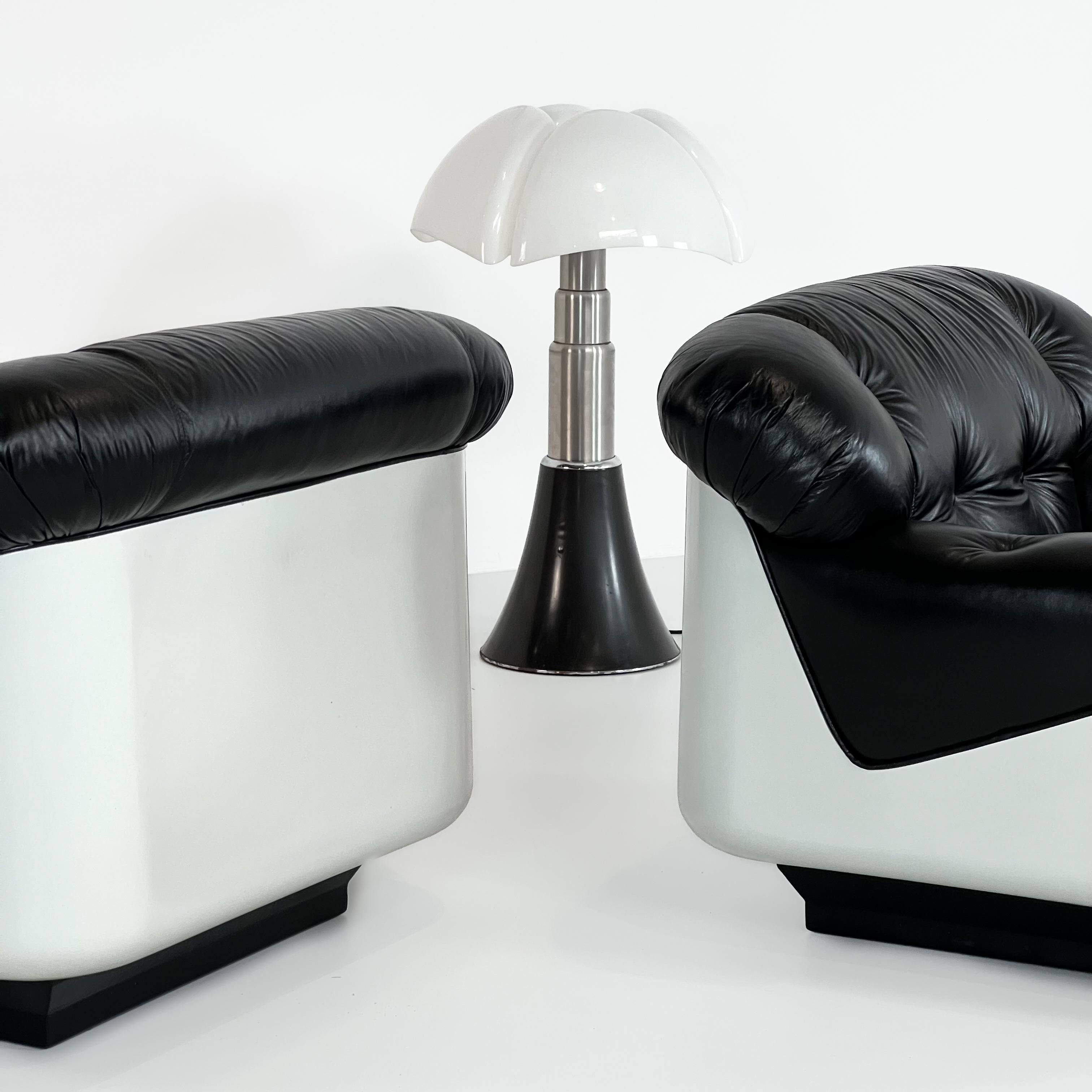 Mid-20th Century Rare Pair of Armchairs Fiberglass and Natural Leather by Jorge Zalszupin 60's For Sale