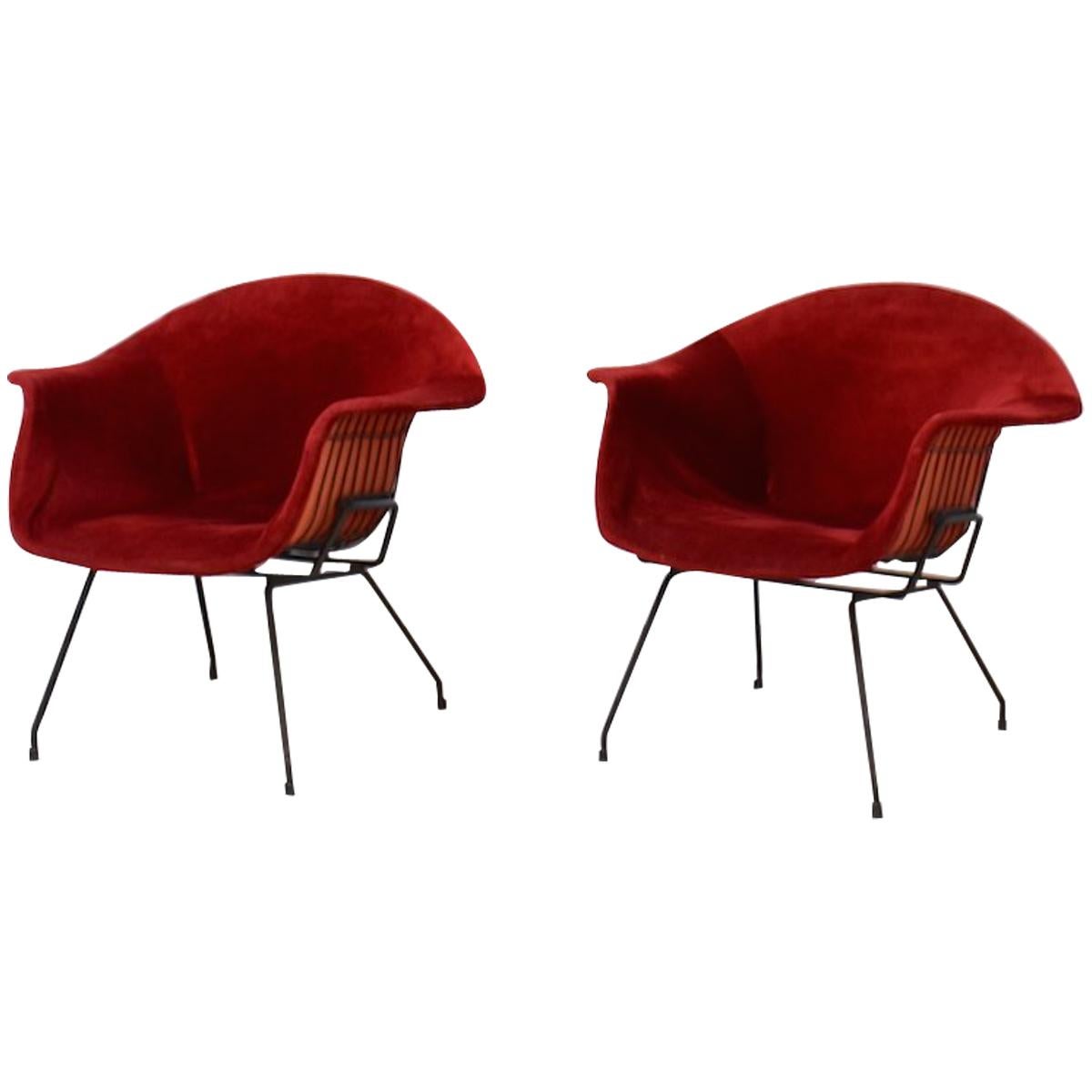 Rare Pair of Armchairs in the Style of Bertoia, Croatia, 1950s For Sale
