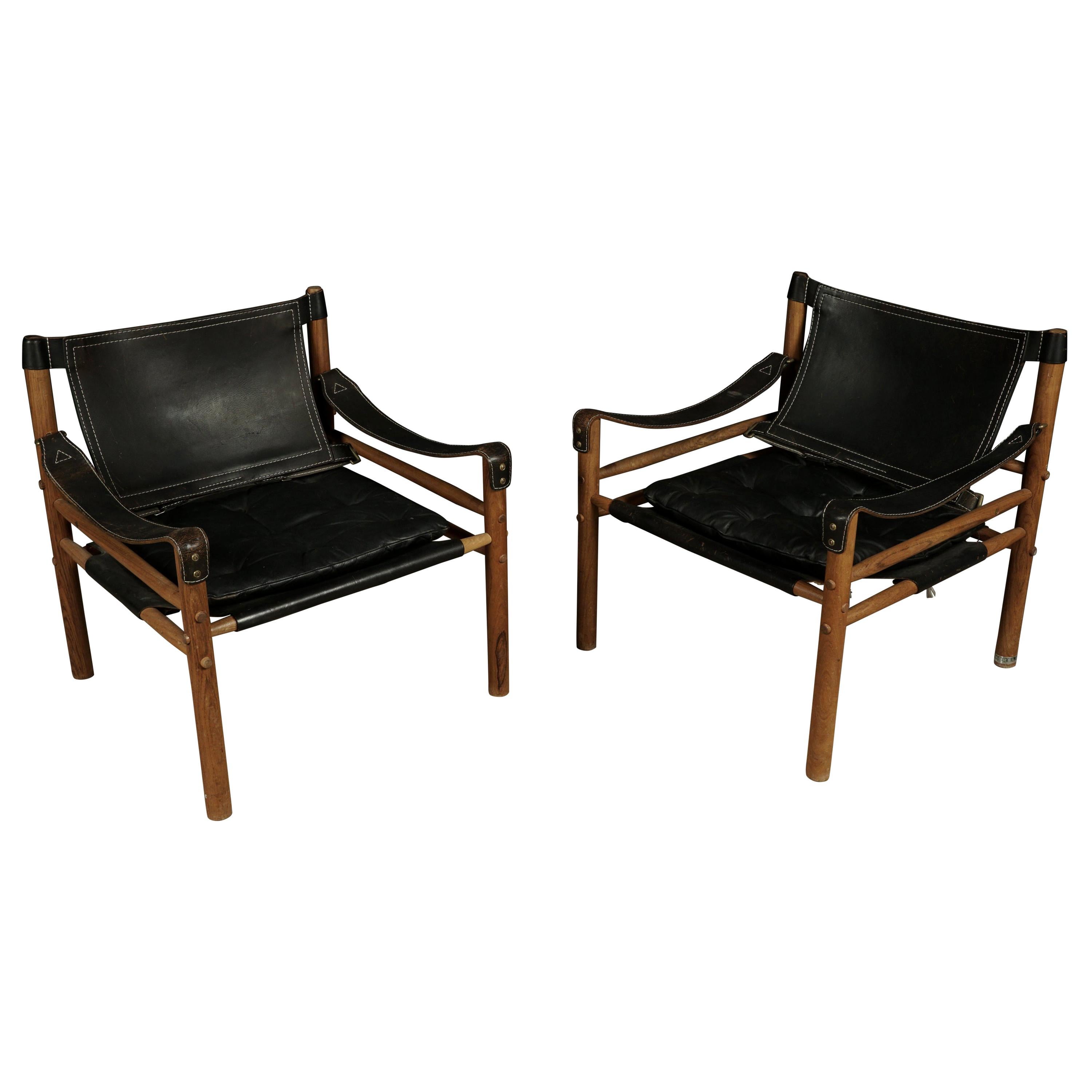 Rare Pair of Arne Norell Safari Lounge Chairs, Model Sirocco, Sweden, circa 1970