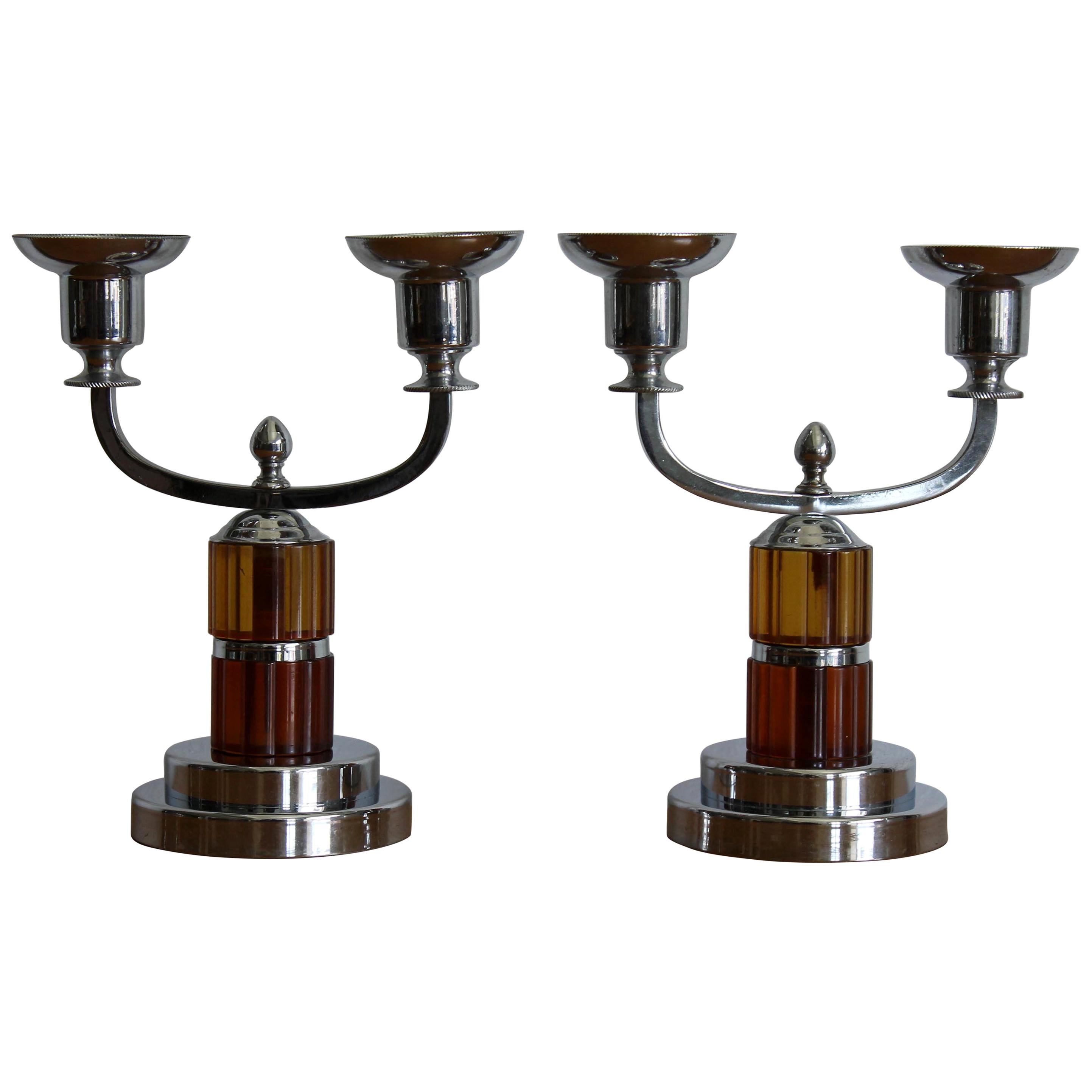 Rare Pair of Art Deco Bakelite Candlesticks