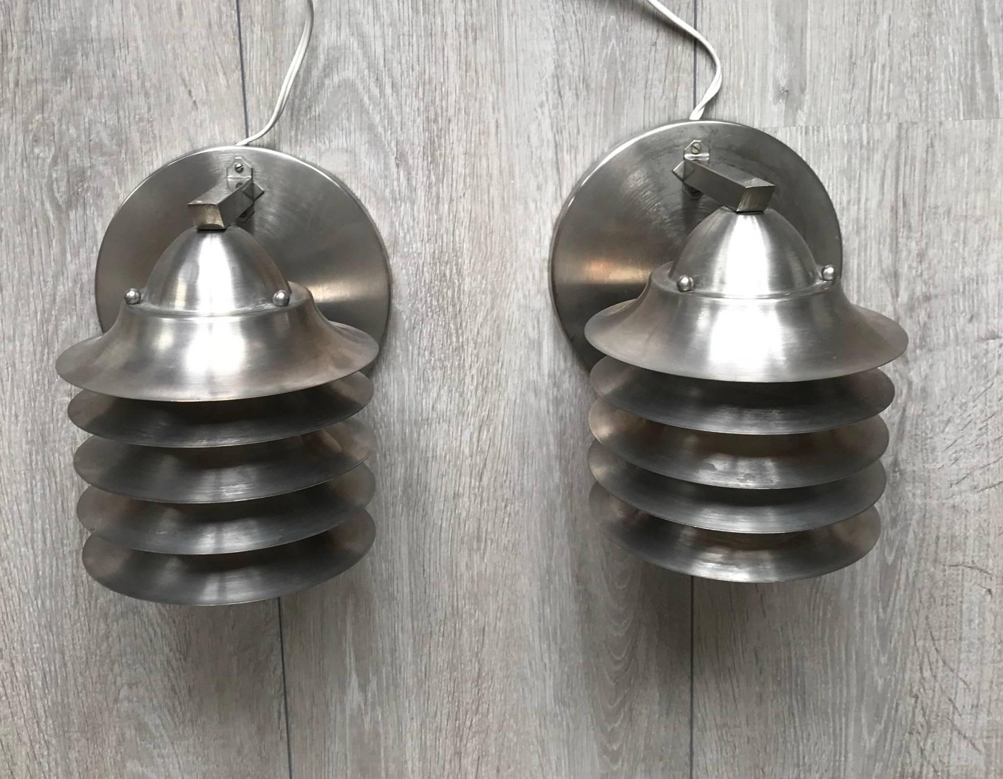 Rare Pair of Art Deco Bauhaus Style Chrome Metal Theather Design Wall Sconces 7