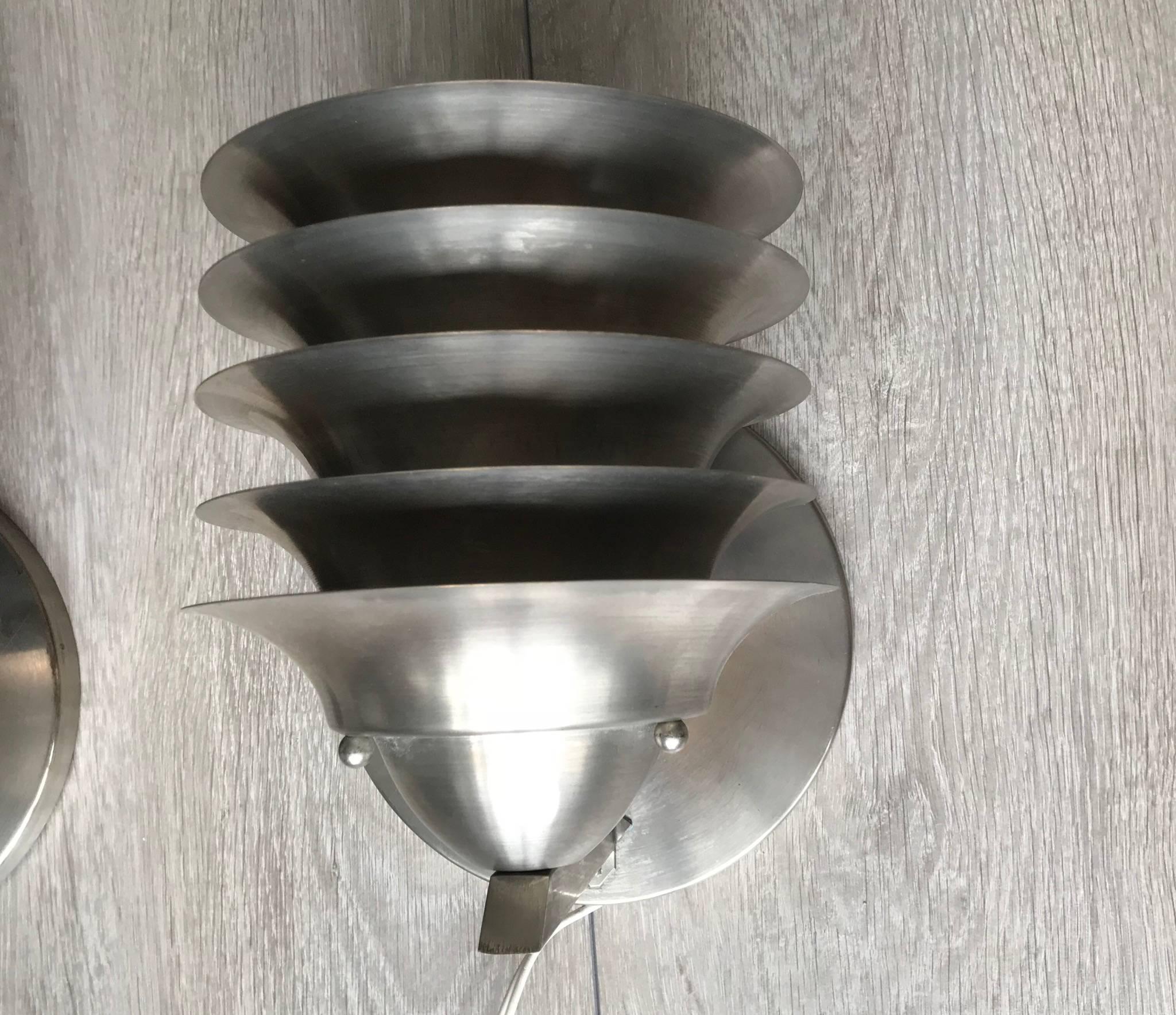 Rare Pair of Art Deco Bauhaus Style Chrome Metal Theather Design Wall Sconces 1