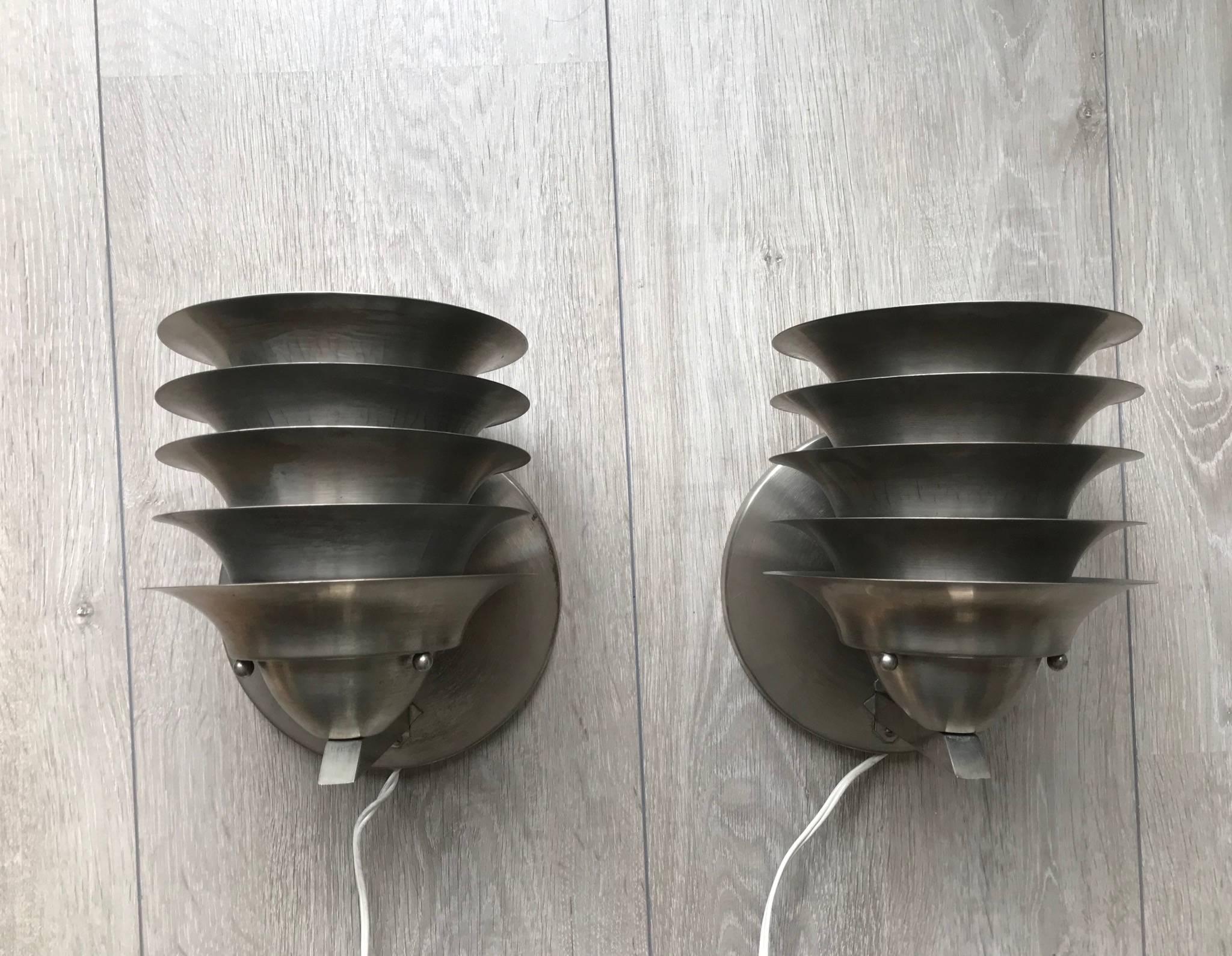 Rare Pair of Art Deco Bauhaus Style Chrome Metal Theather Design Wall Sconces 9