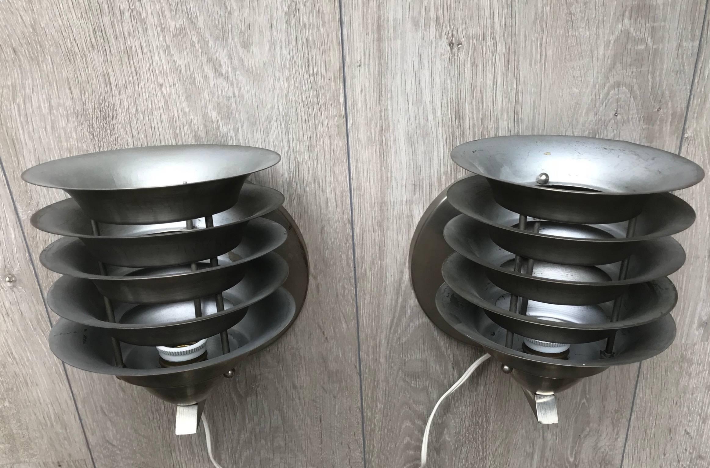 Rare Pair of Art Deco Bauhaus Style Chrome Metal Theather Design Wall Sconces 10