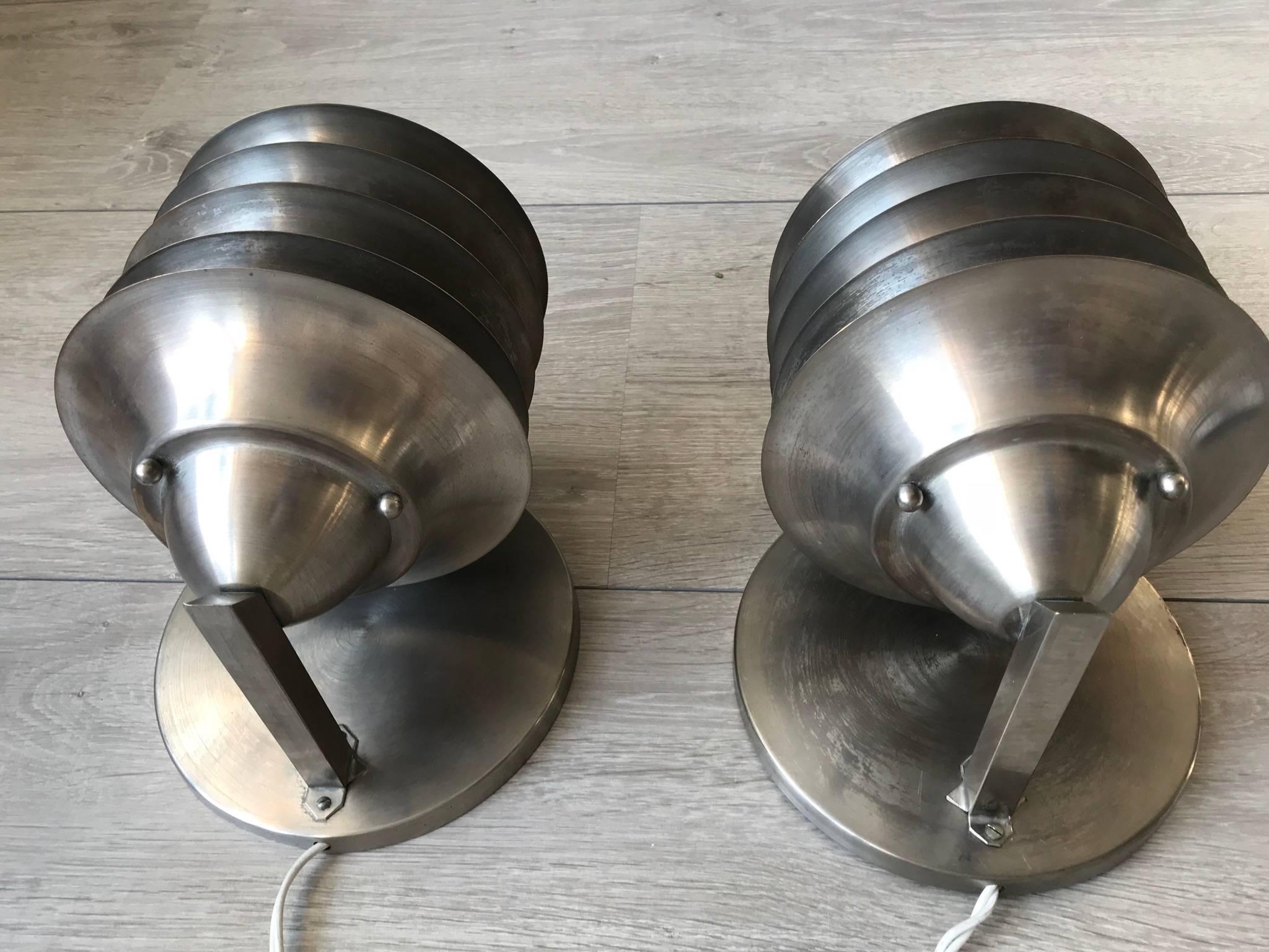 European Rare Pair of Art Deco Bauhaus Style Chrome Metal Theather Design Wall Sconces