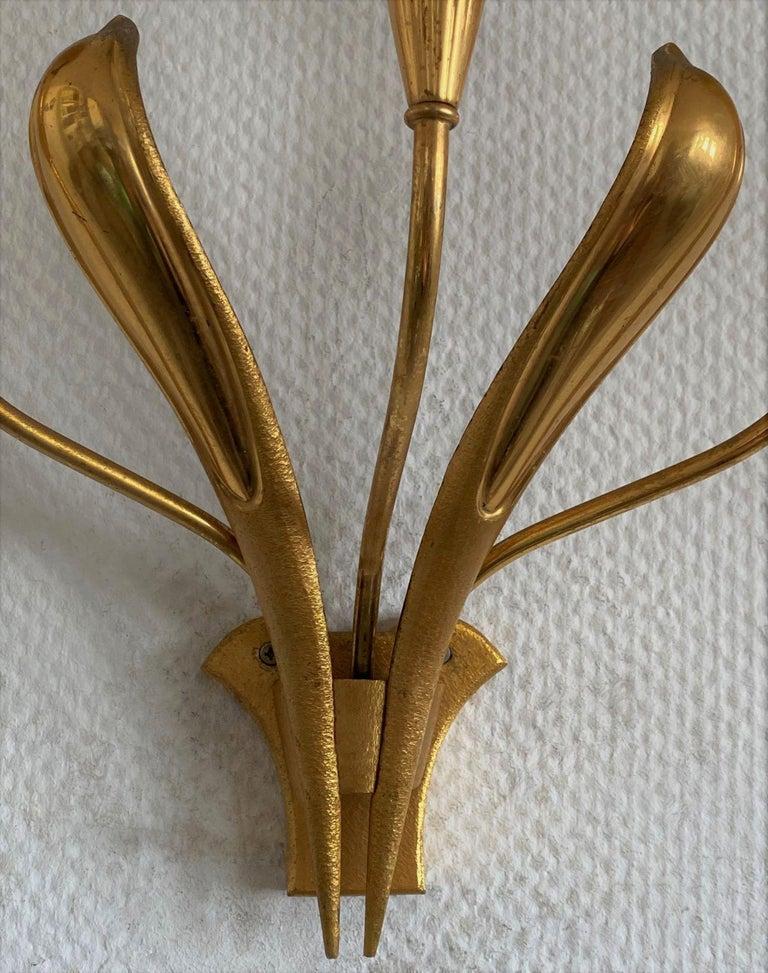 Raro par de apliques Art Decó de latón de Gaetano Sciolari, Italia, años 50 en venta 5