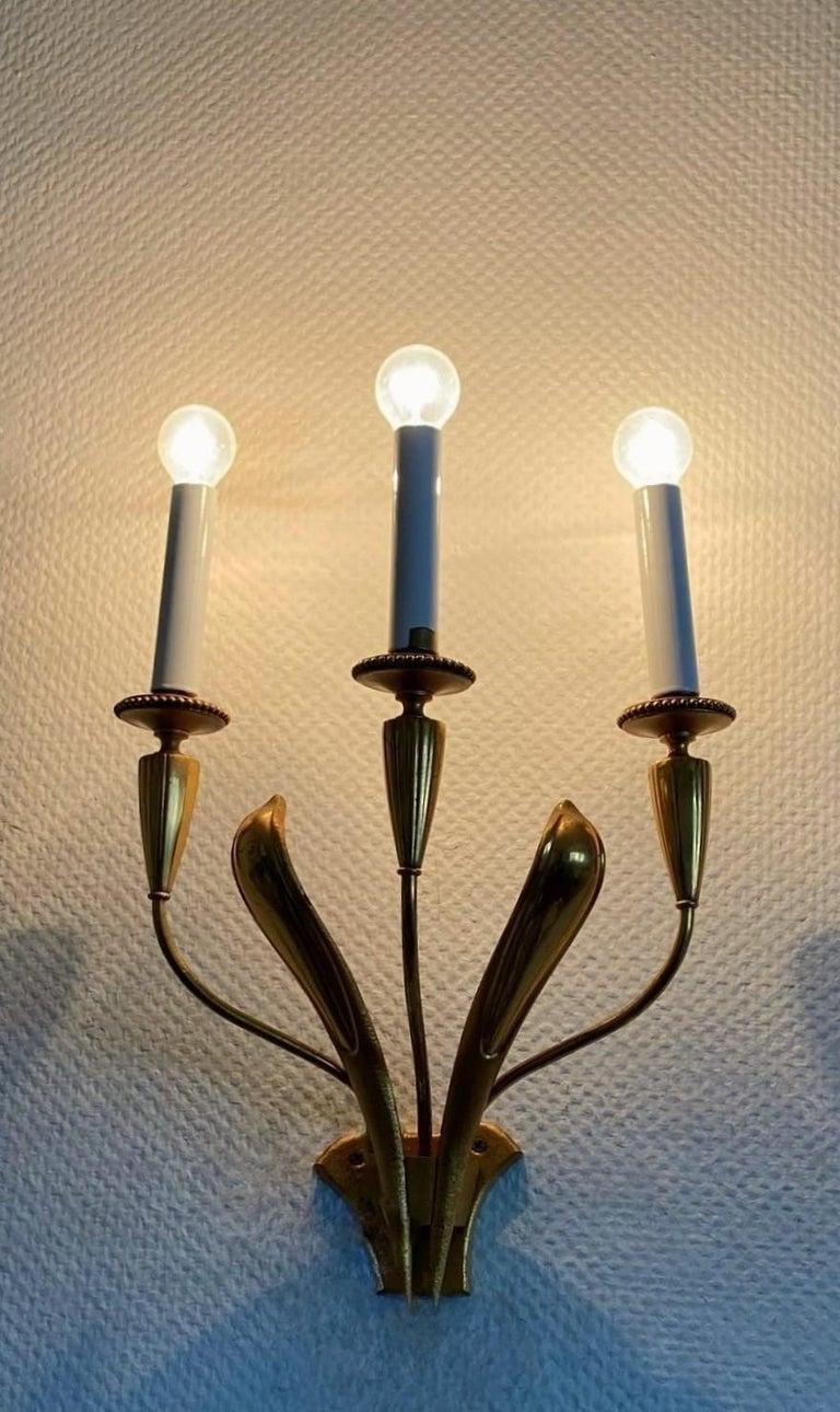 Raro par de apliques Art Decó de latón de Gaetano Sciolari, Italia, años 50 en venta 10