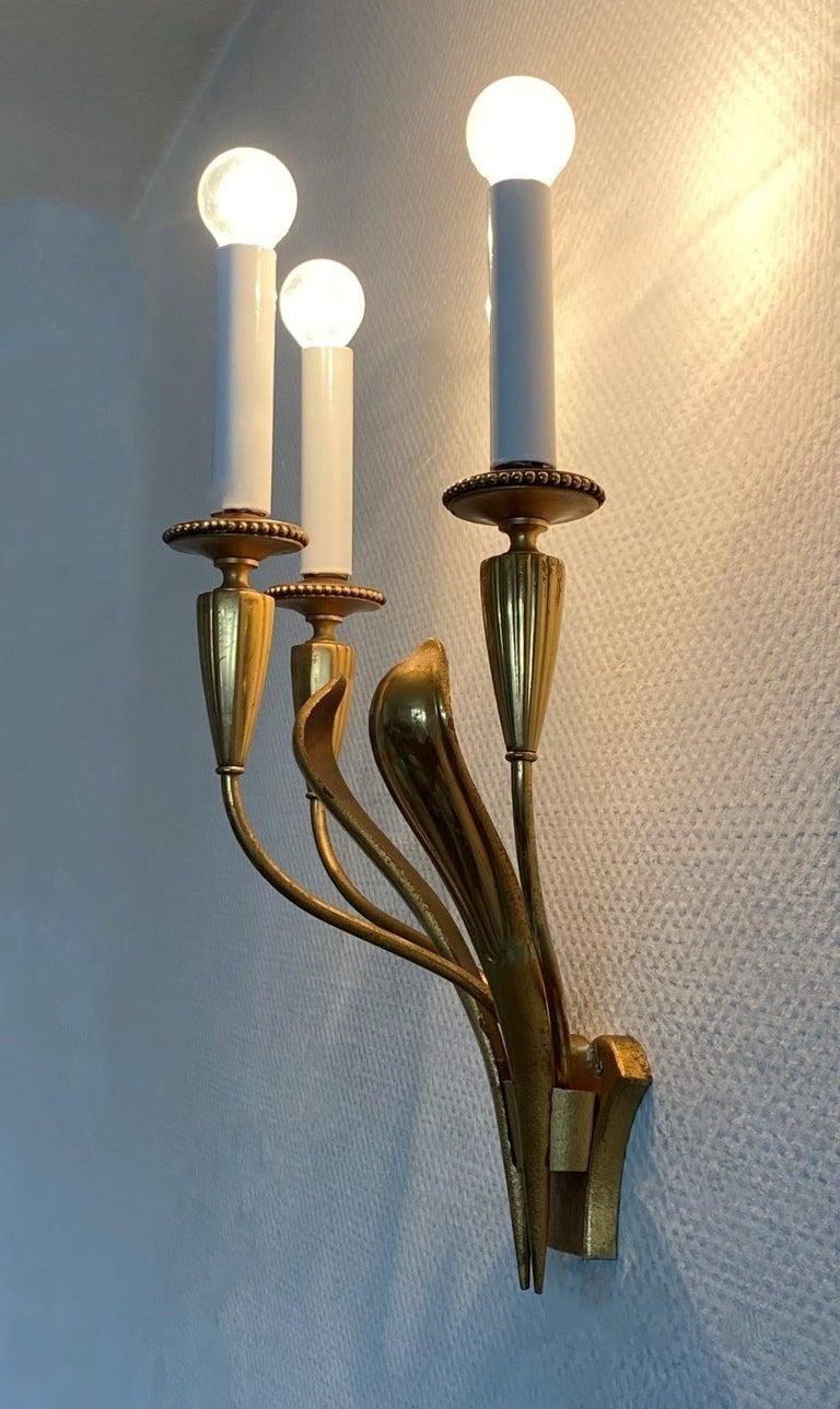 Raro par de apliques Art Decó de latón de Gaetano Sciolari, Italia, años 50 en venta 11