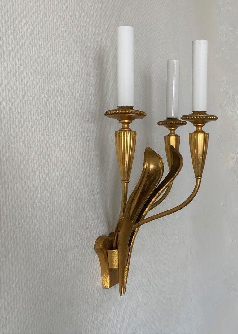 Raro par de apliques Art Decó de latón de Gaetano Sciolari, Italia, años 50 en venta 1