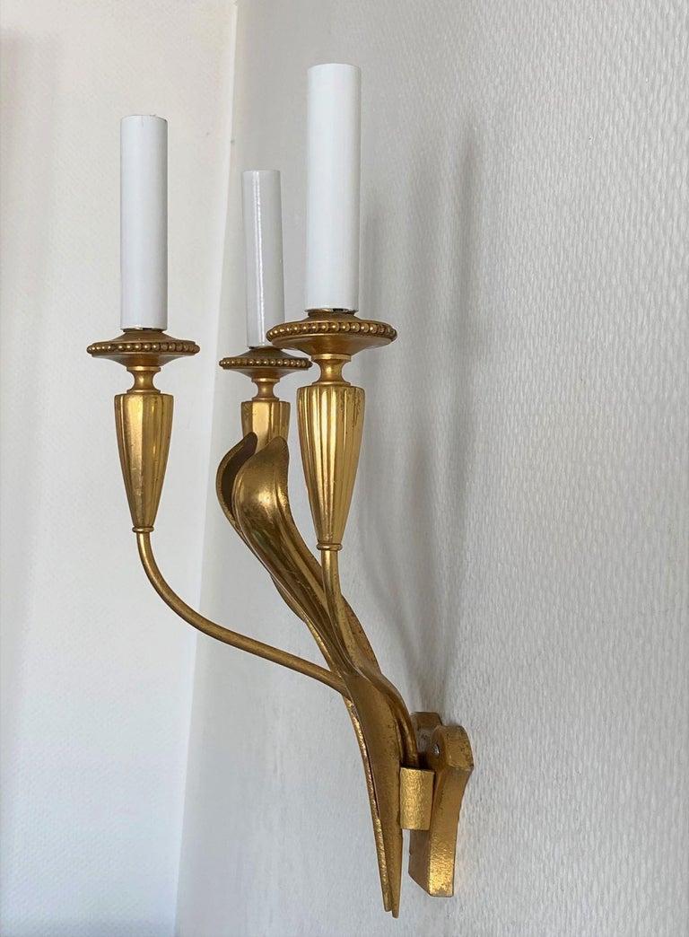 Raro par de apliques Art Decó de latón de Gaetano Sciolari, Italia, años 50 en venta 2