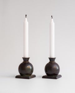 Rare Pair of Art Deco Bronze Candlesticks by GAB, Sweden, 1930s