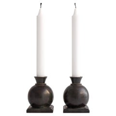 Rare Pair of Art Deco Bronze Candlesticks by GAB, Sweden, 1930s