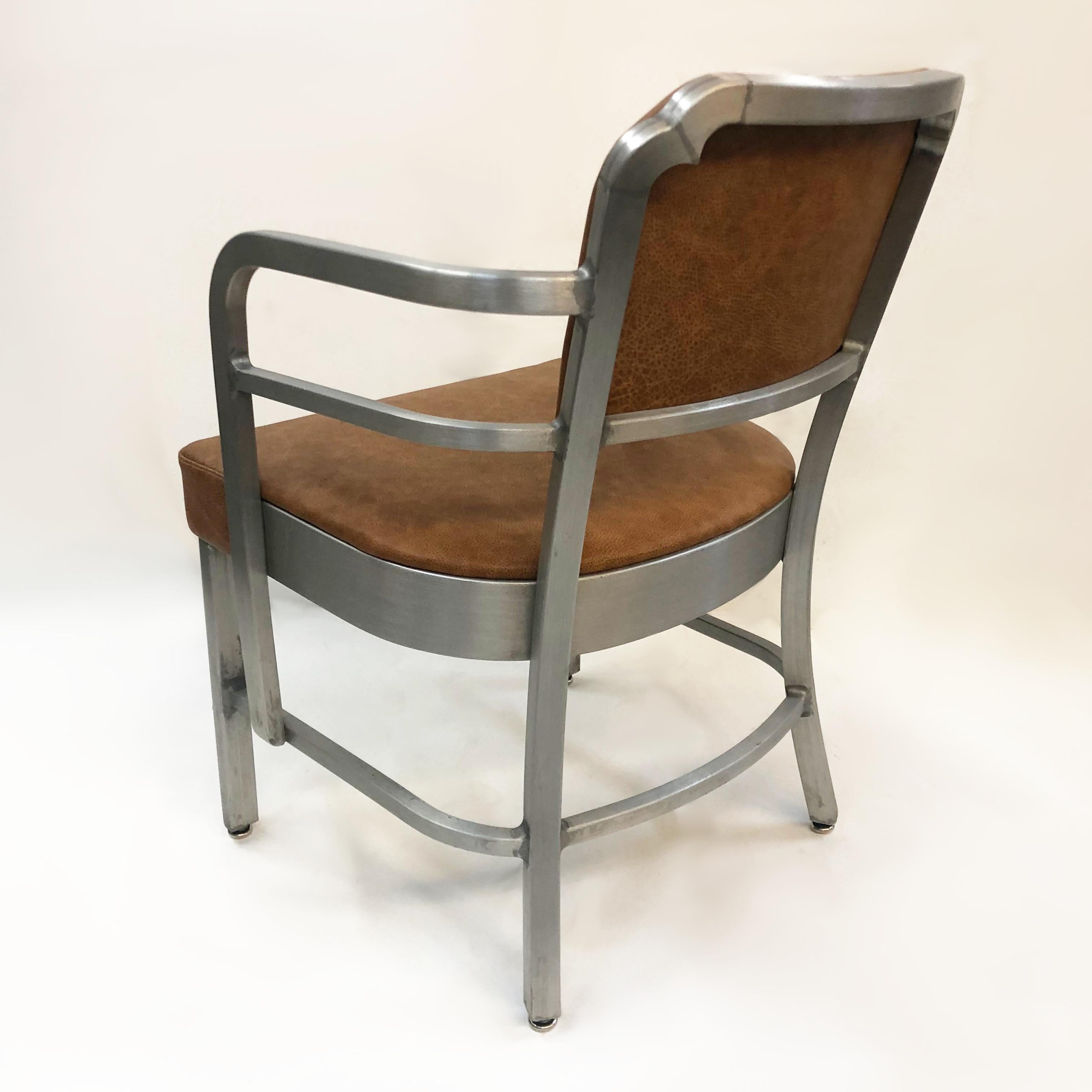 Mid-20th Century Rare Pair of Art Deco Industrial Aluminum & Leather Club Arm Chairs by GoodForm For Sale