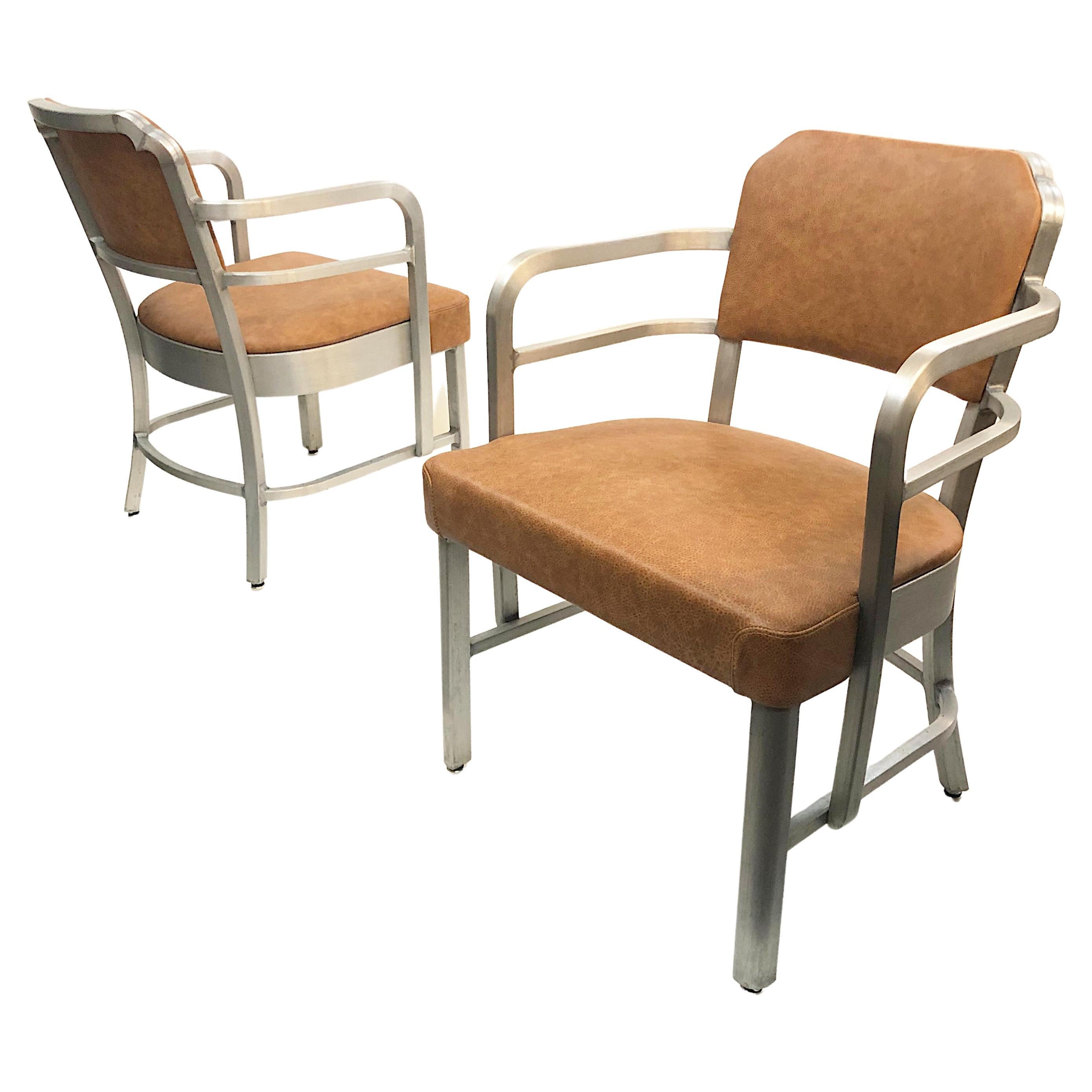 Rare Pair of Art Deco Industrial Aluminum & Leather Club Arm Chairs by GoodForm For Sale