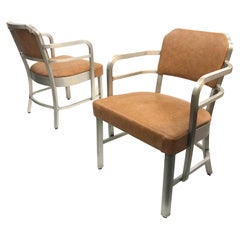 Rare Pair of Art Deco Industrial Aluminum & Leather Club Arm Chairs by GoodForm