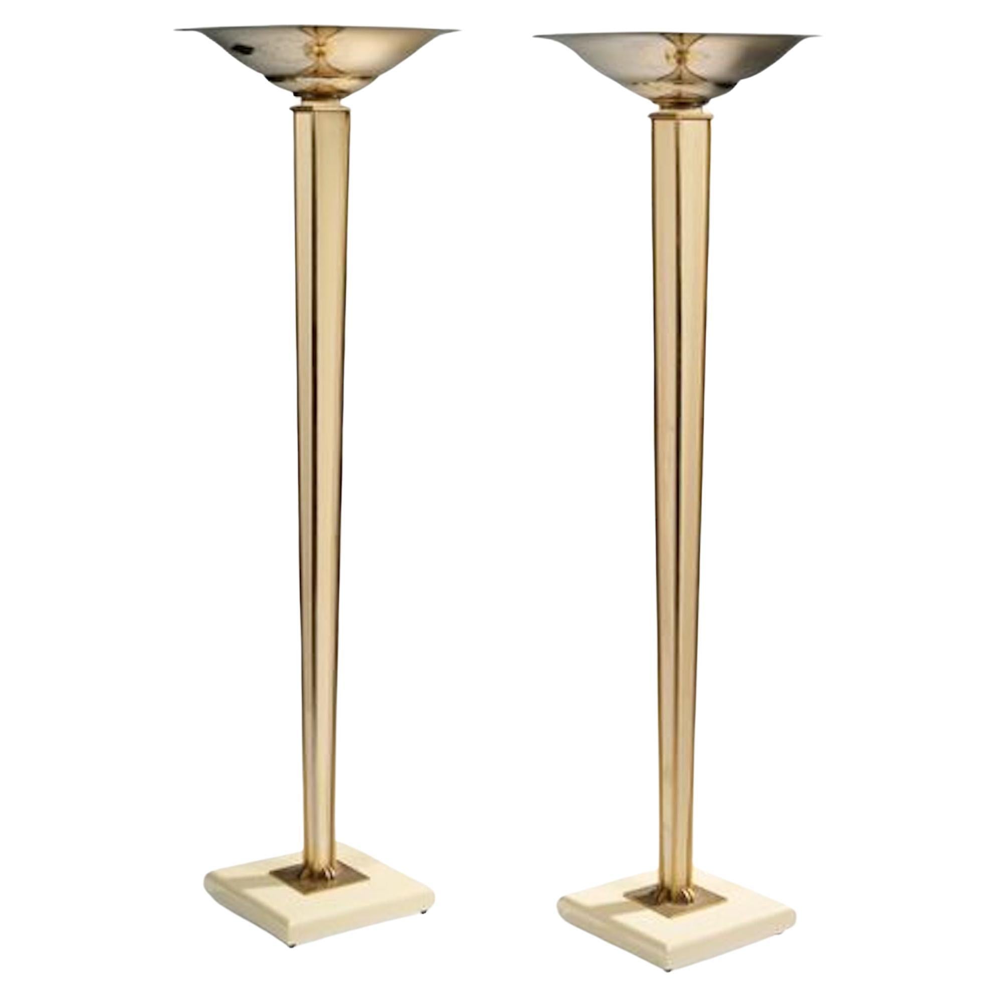 Rare Pair of Art Deco Lacquered Wood Cream Color Torcheres by Jacques Adnet  For Sale at 1stDibs