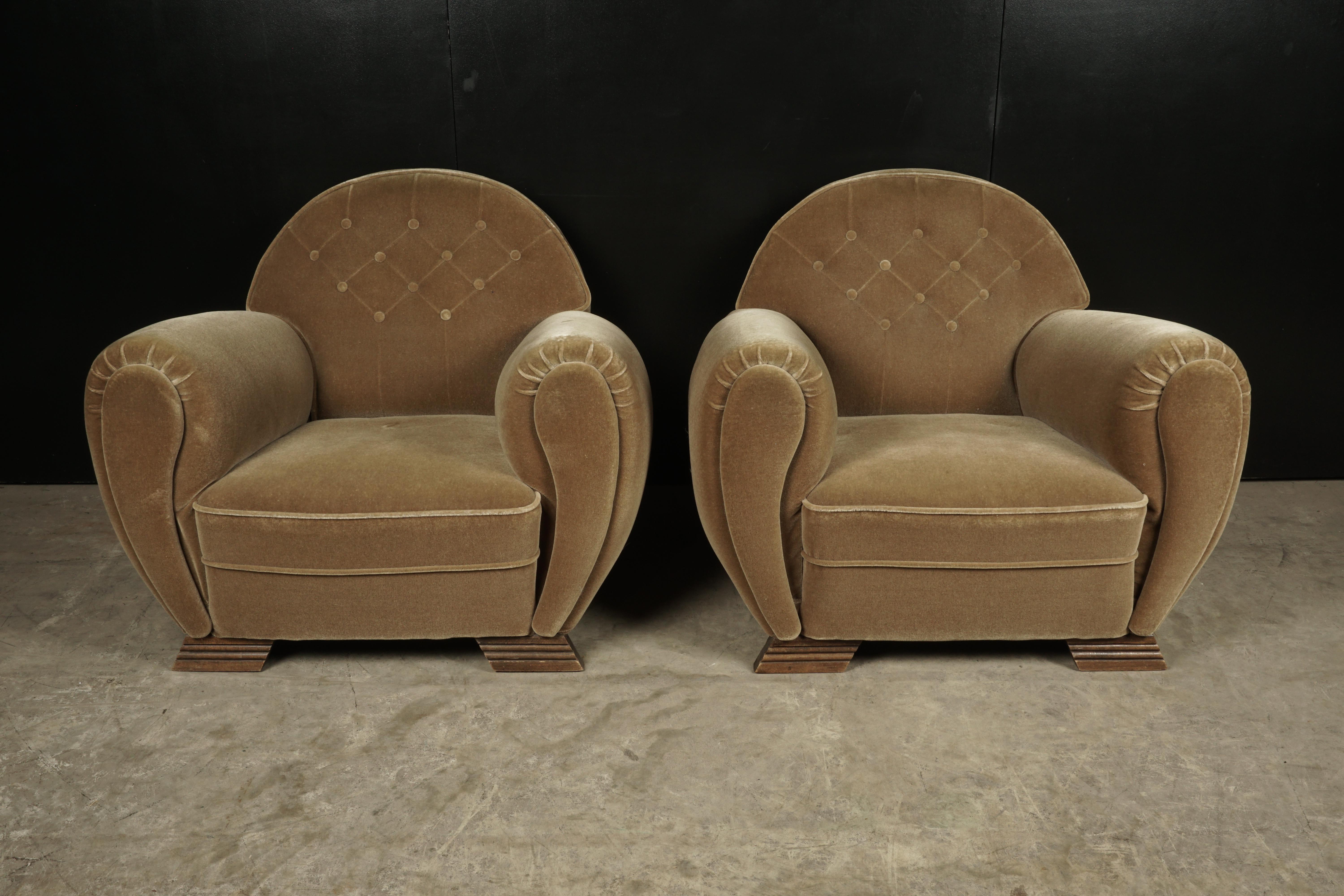 European Rare Pair of Art Deco Lounge Chairs from France, circa 1950