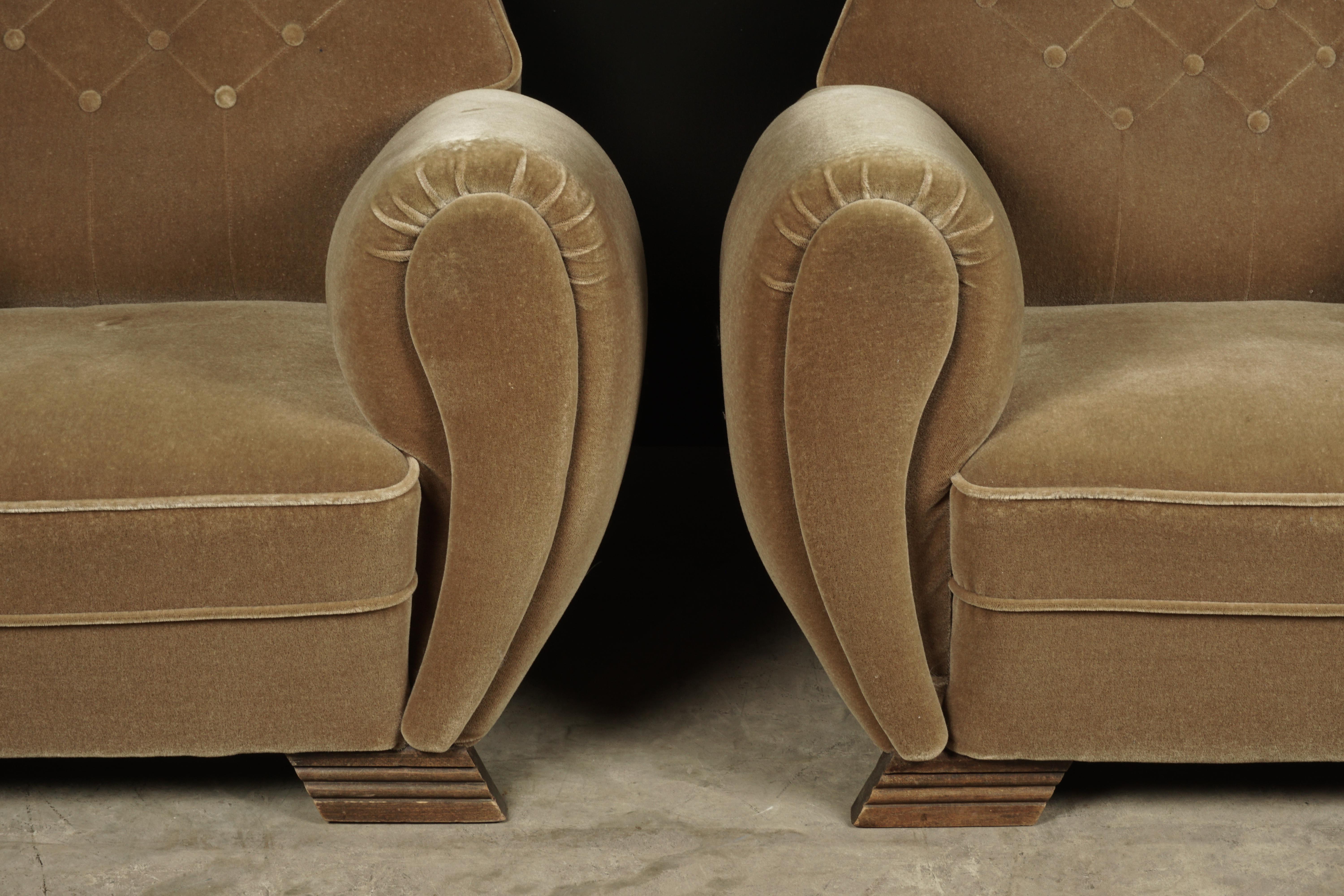 Rare Pair of Art Deco Lounge Chairs from France, circa 1950 In Good Condition In Nashville, TN