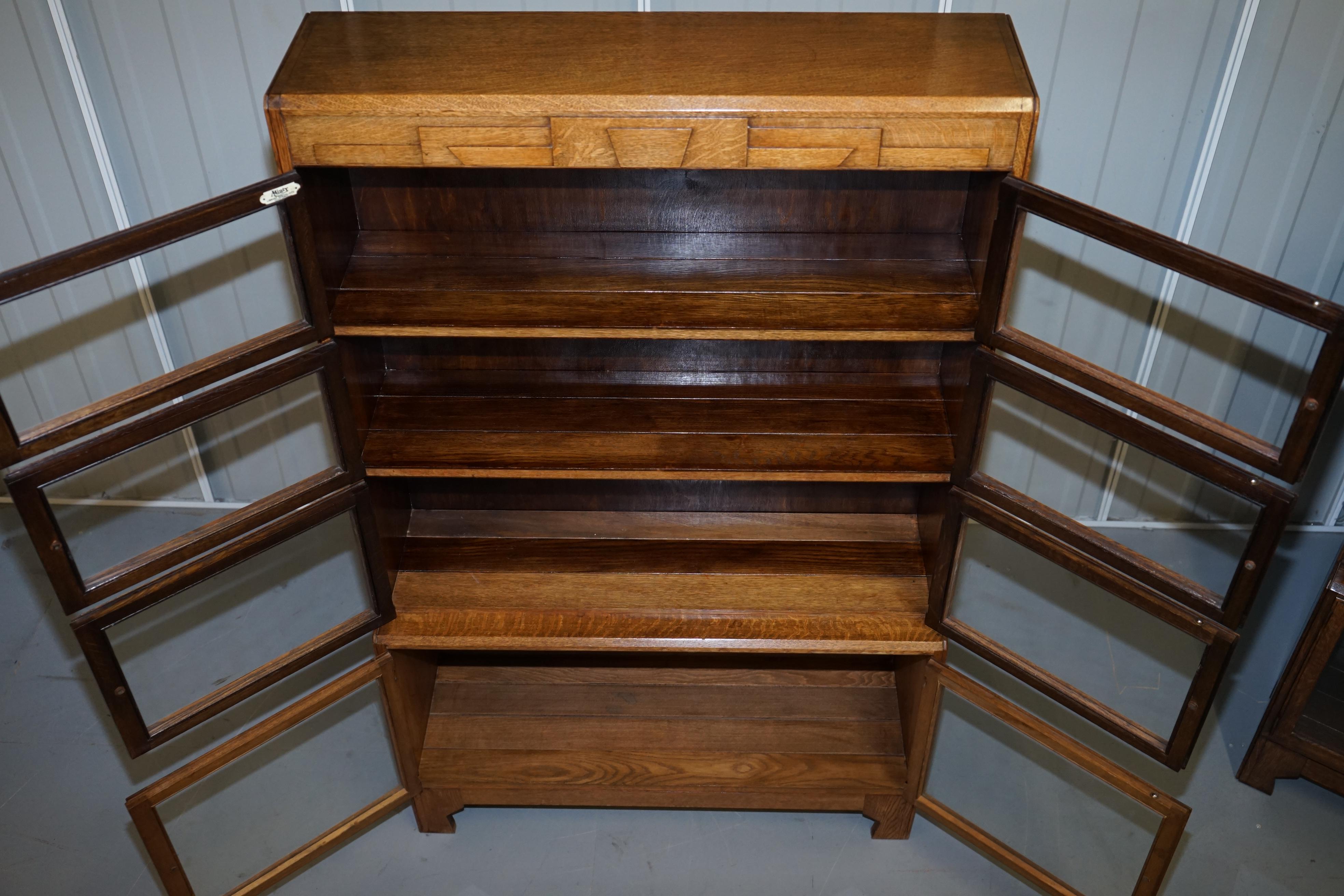 Early 20th Century Rare Pair of Art Deco Oak Modular Minty Oxford Antique Stacking Legal Bookcases