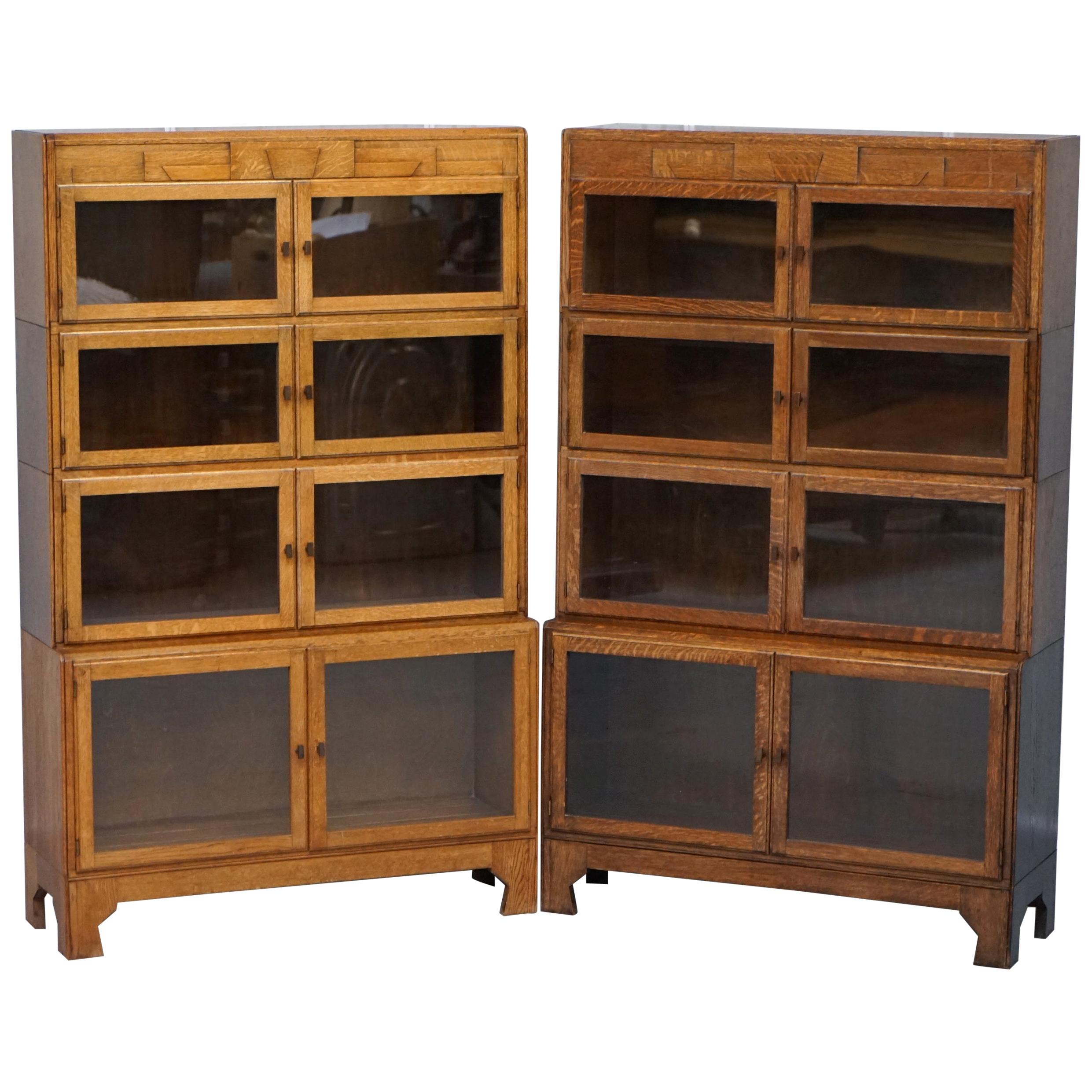 Rare Pair of Art Deco Oak Modular Minty Oxford Antique Stacking Legal Bookcases